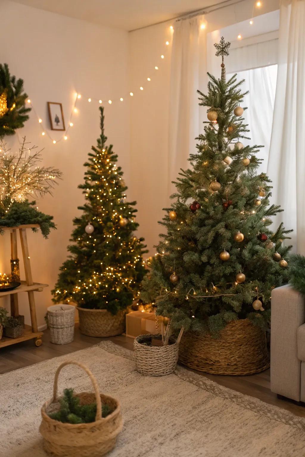 Add festive charm with mini Christmas trees.
