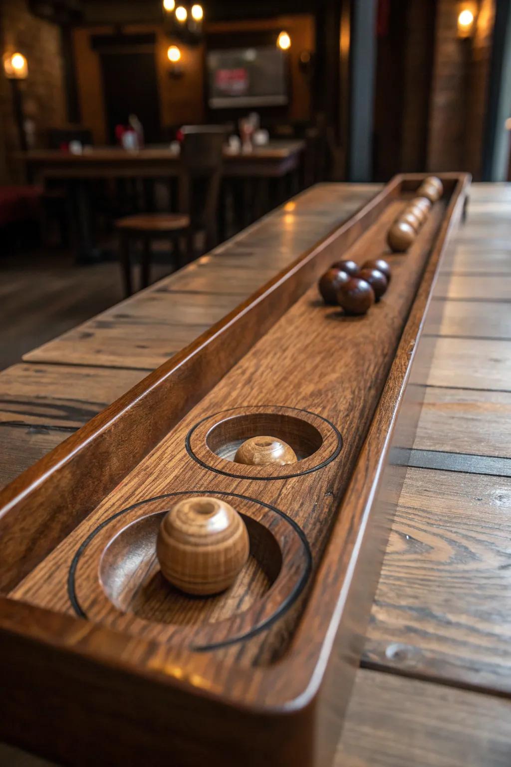 Elevate your game nights with this handcrafted wooden skee ball set.