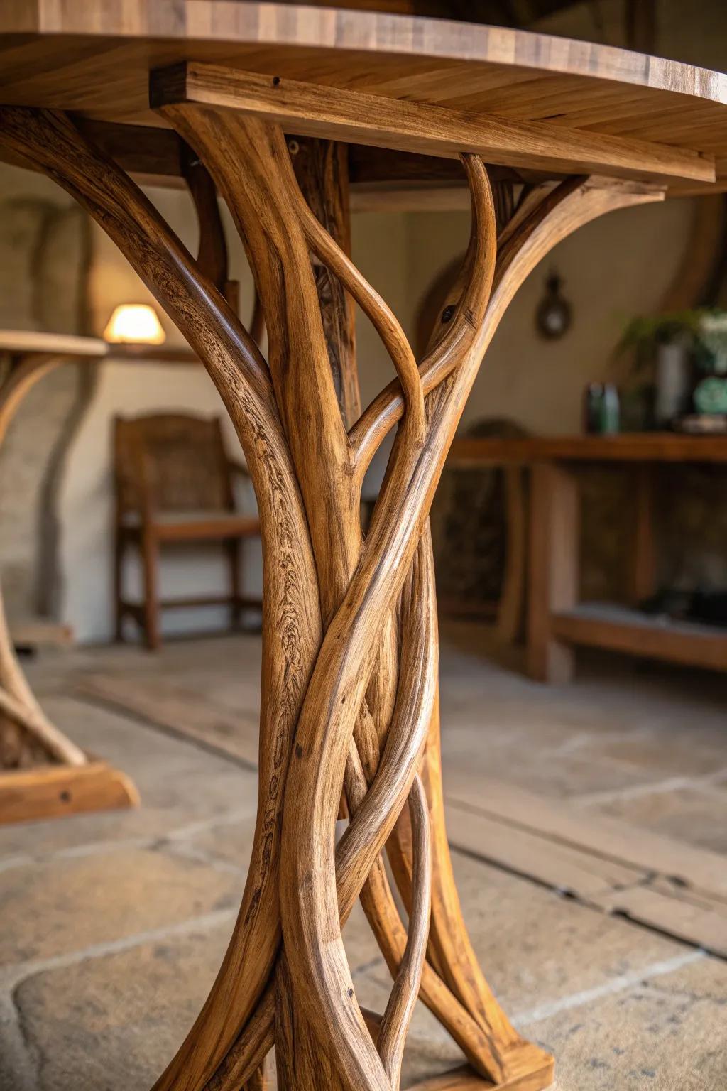 Nature's elegance captured in craftsmanship: Branch-inspired table leg design.