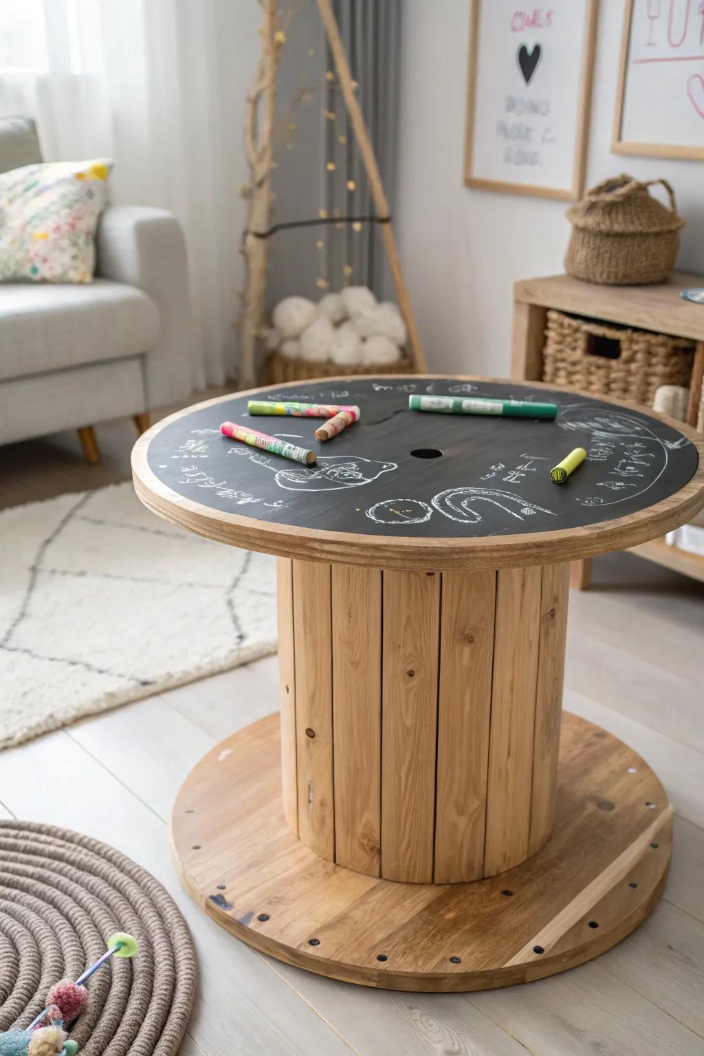 Unleash creativity with this charming chalkboard kids' table, perfect for little artists!