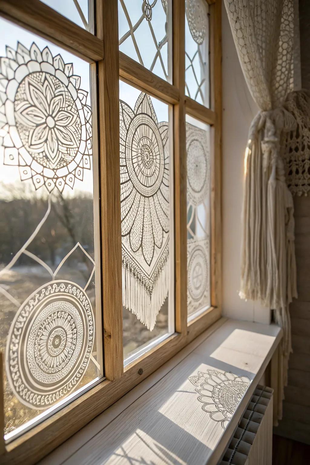 Transform your space with the delicate beauty of Zentangle window art, where simplicity meets creativity.