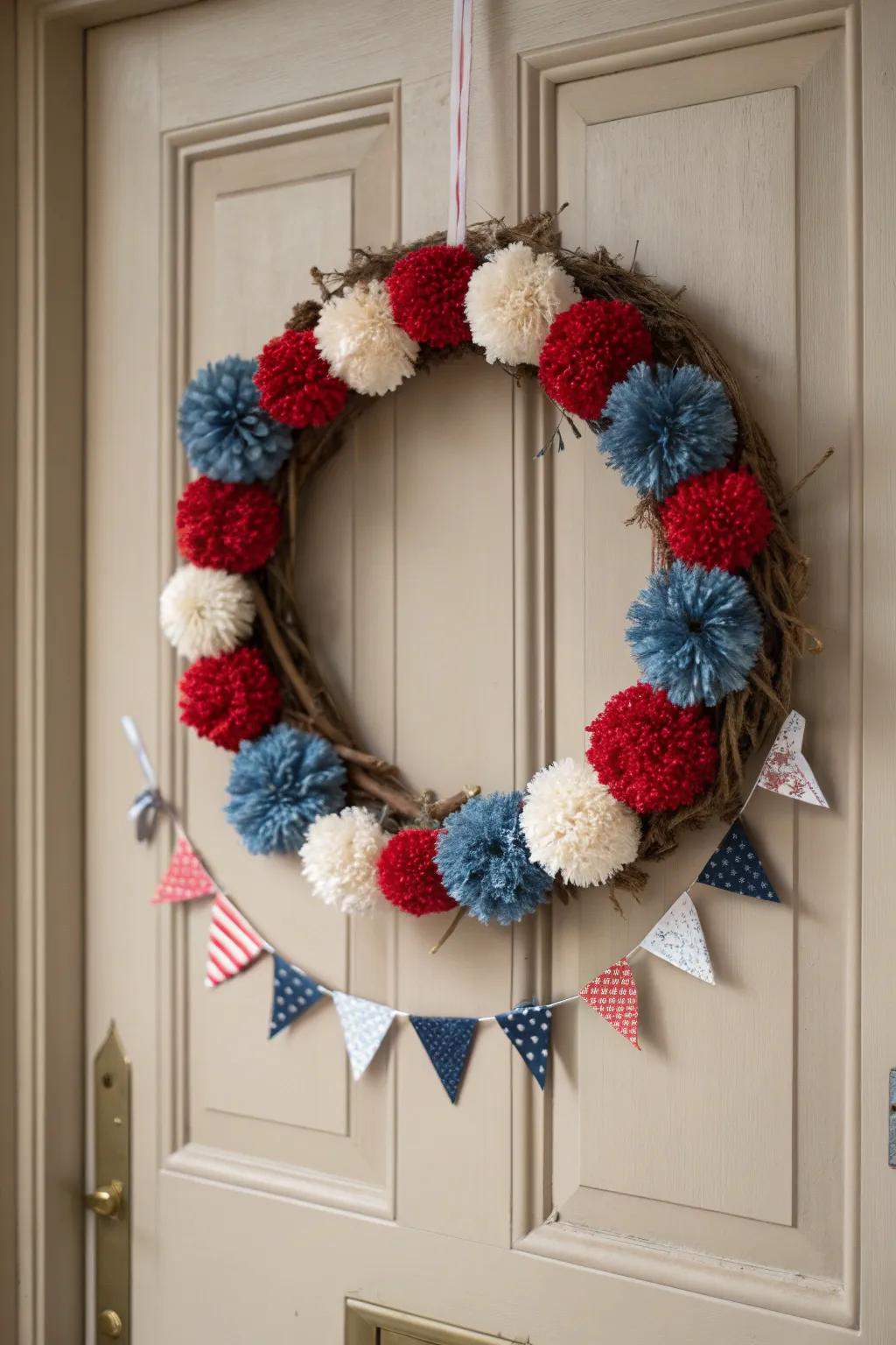 Celebrate the 4th of July with a touch of minimalist elegance and boho flair—discover the art of pom-pom fireworks wreaths!