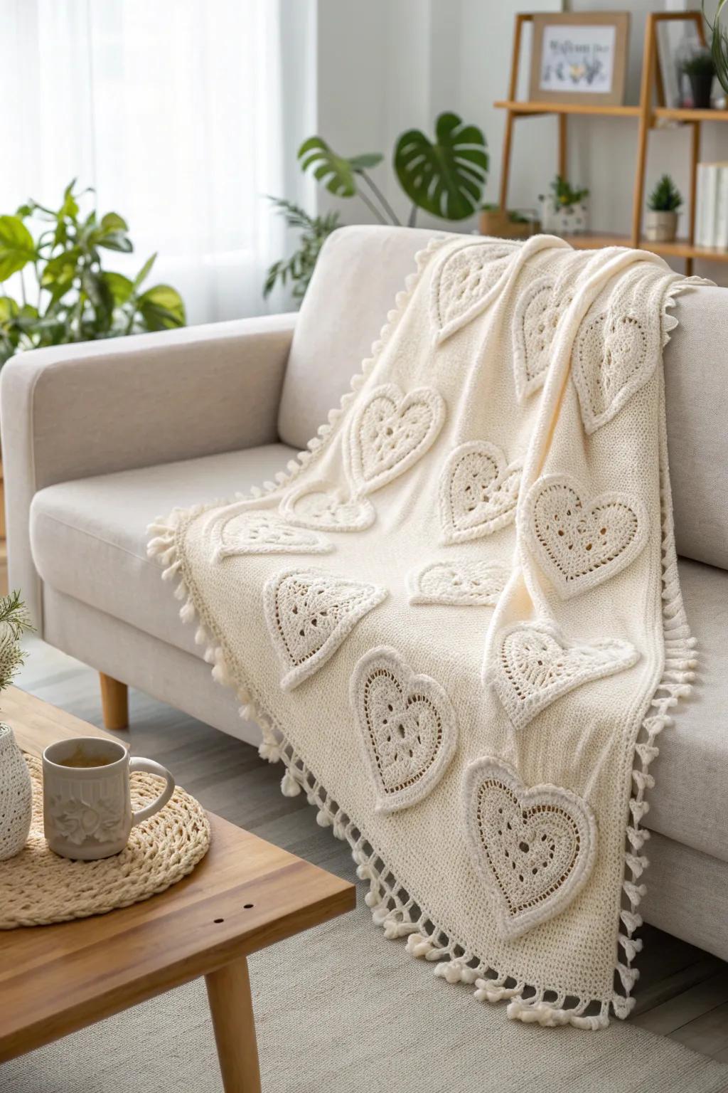 Wrap yourself in love with this charming heart appliqué throw, the perfect blend of craftsmanship and cozy minimalism.