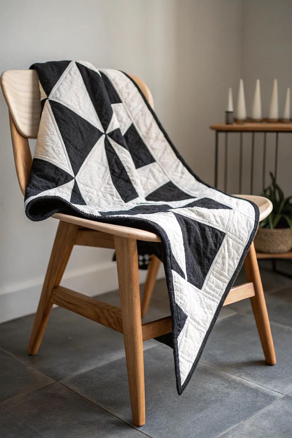 Discover the beauty of simplicity with this minimalist black and white art quilt—where timeless design meets modern elegance.