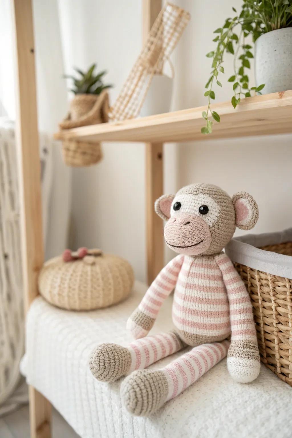 Whimsical and safe, this handmade sock monkey is the perfect touch of joy for any nursery.