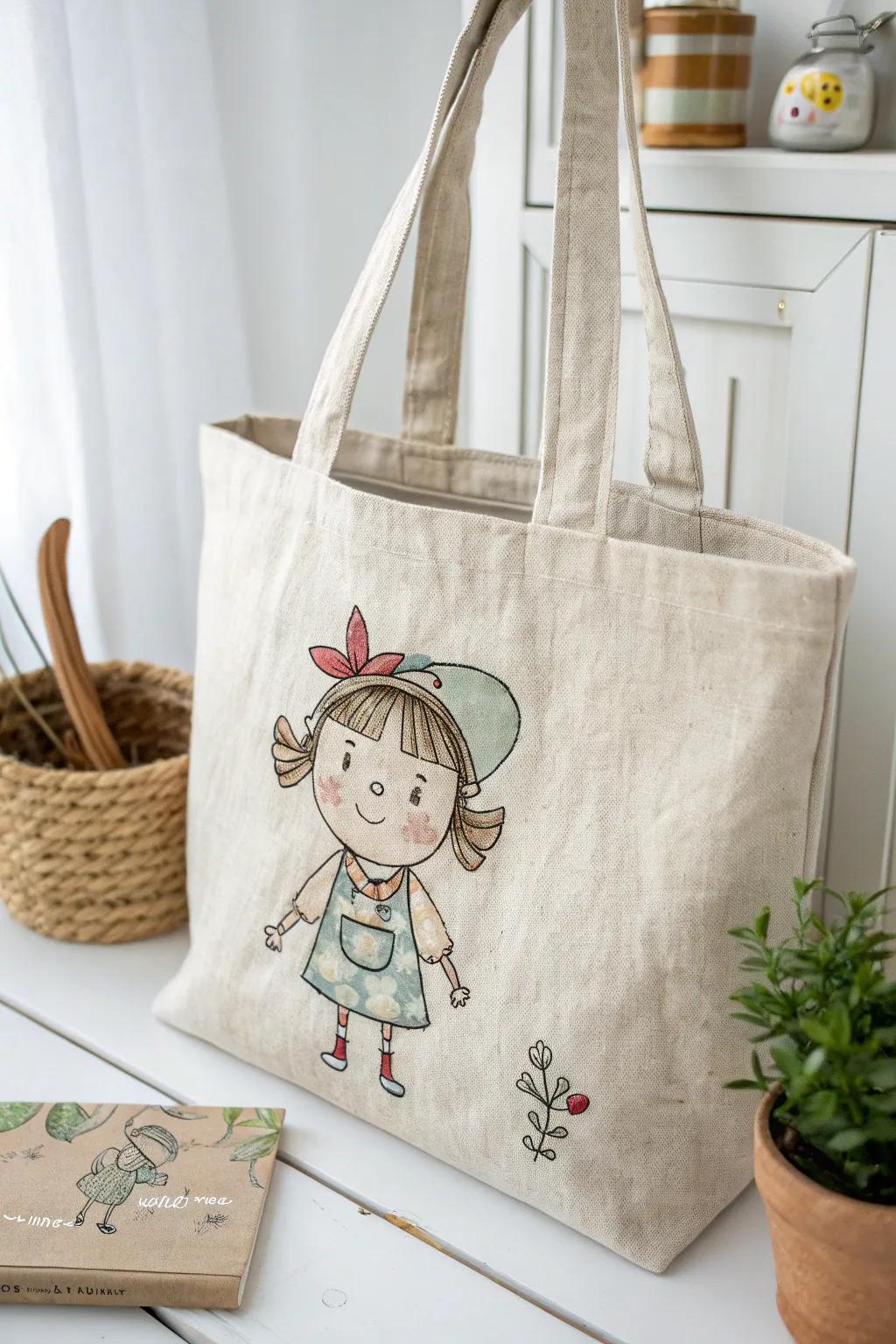 Add a touch of whimsy to your style with this charming, handcrafted tote bag featuring playful cartoon characters!