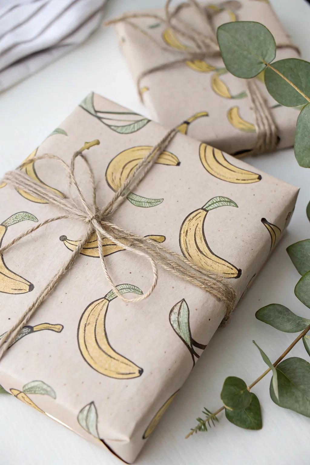 Elevate your gift-giving with charming banana motif wraps, blending minimalist elegance with a touch of boho flair.