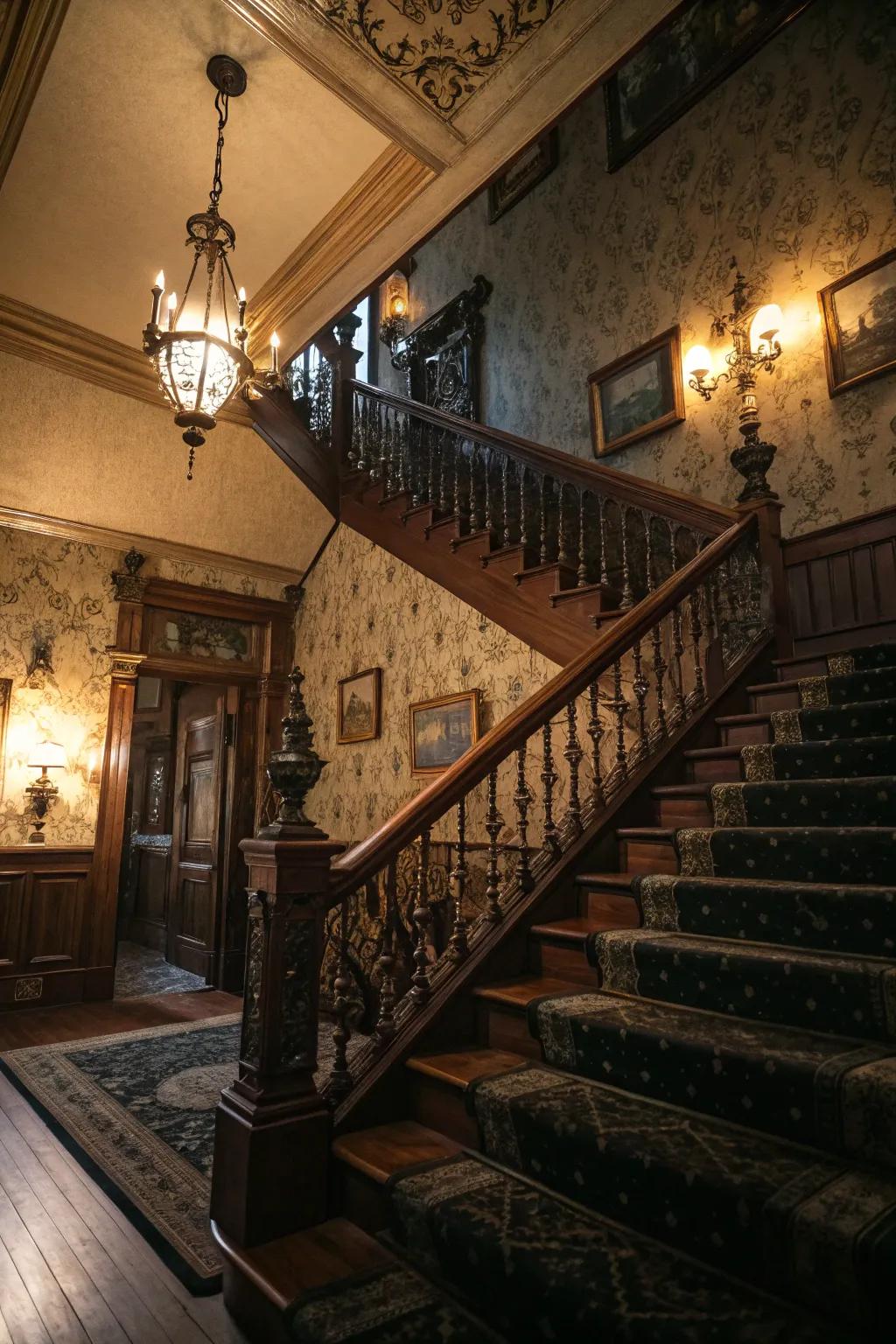 Victorian railings bring elegance and historic charm to basement stairways.