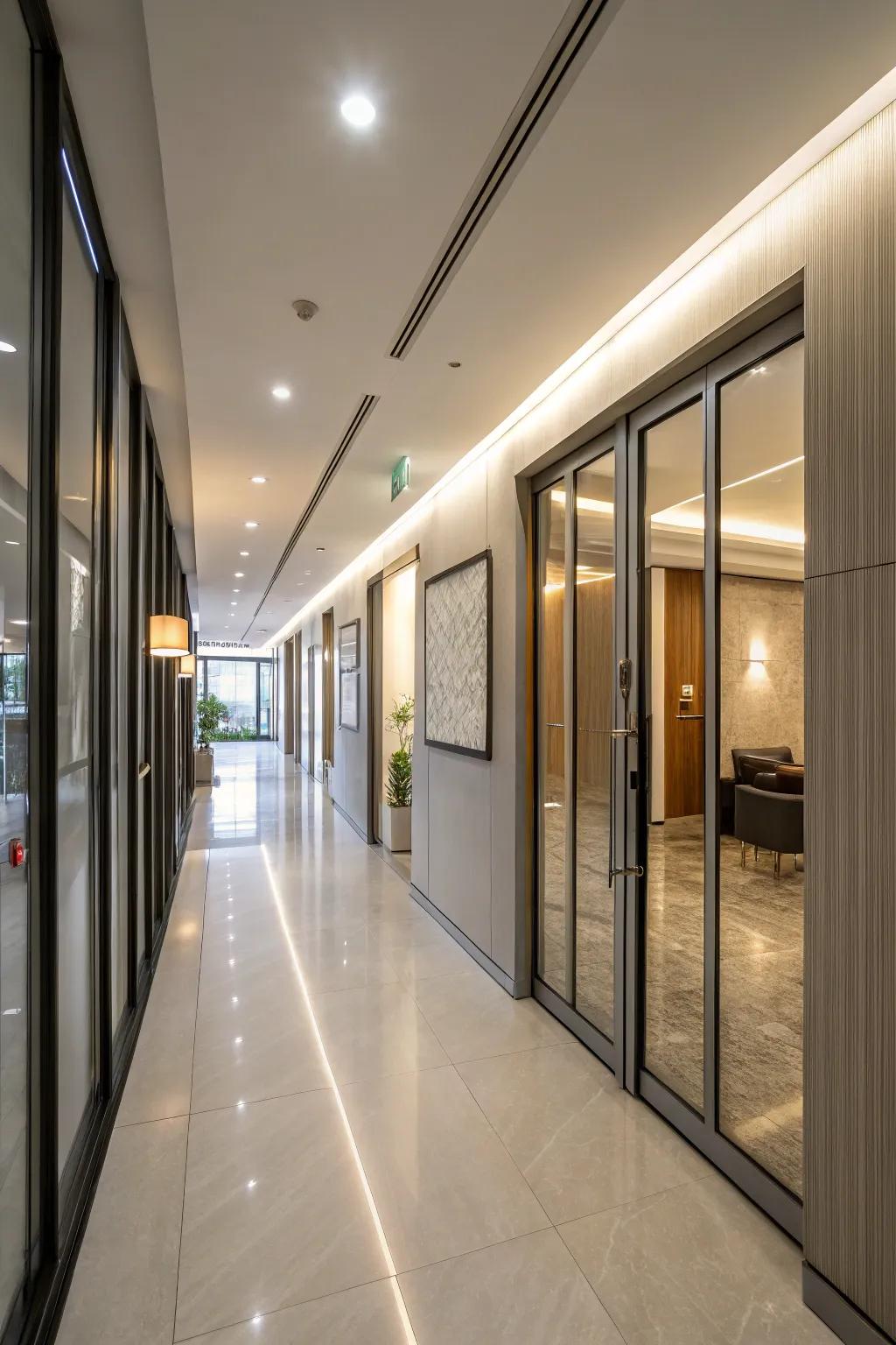 Sliding doors provide a modern and functional solution.