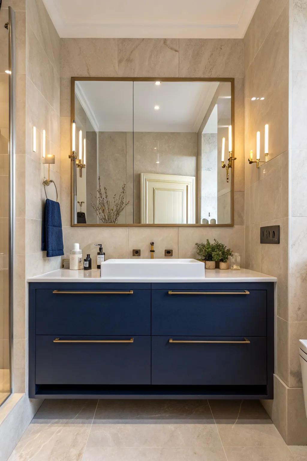 Maximize space with a floating vanity design.