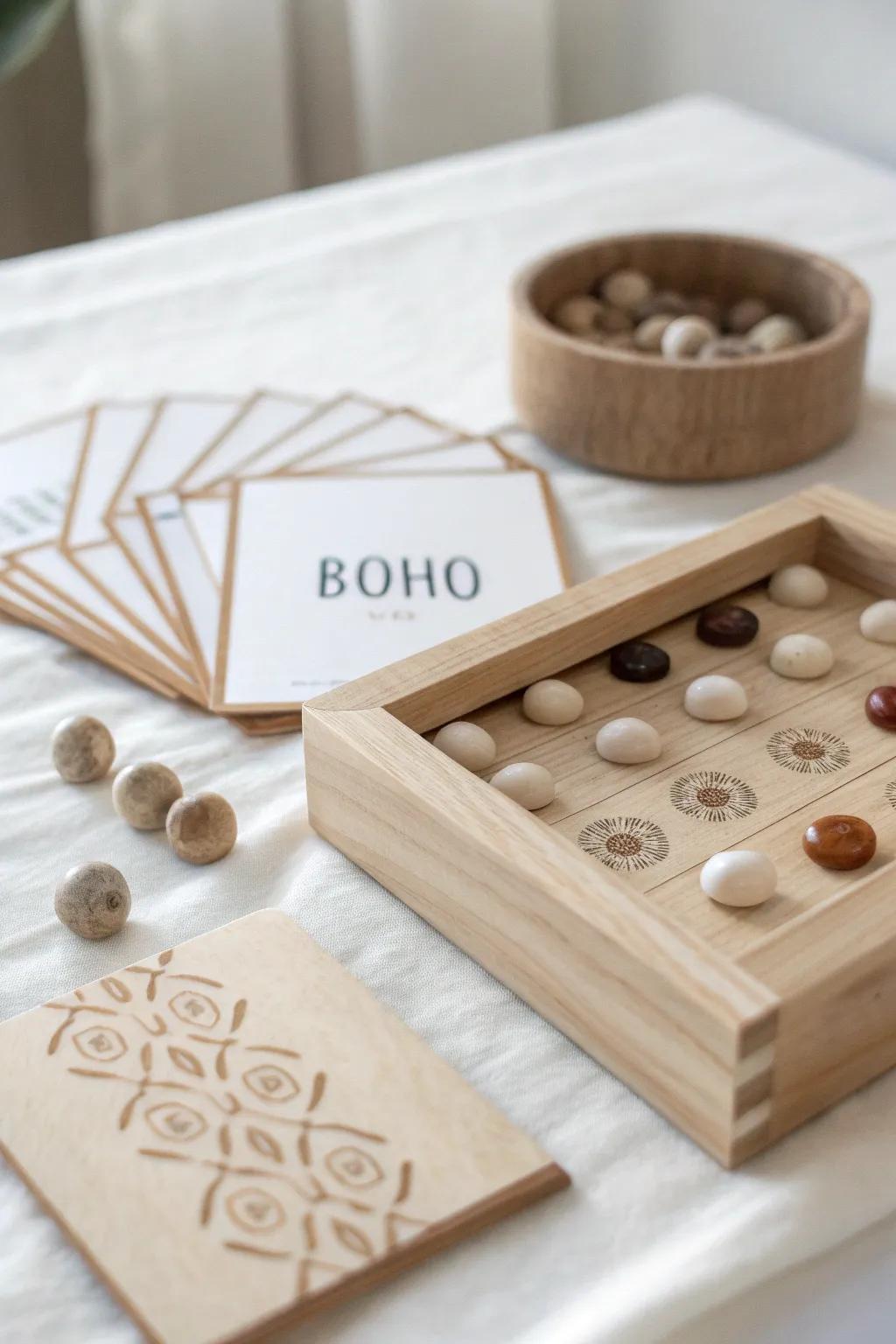 Elevate your game night with a custom-crafted trivia board game that blends minimalist charm with a hint of Boho elegance.