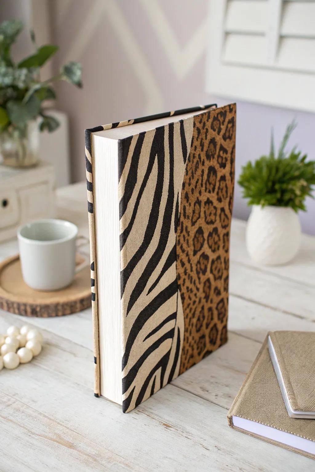 Unleash your wild side with this bold and beautiful animal print book cover – perfect for making a statement in any minimalist setting.