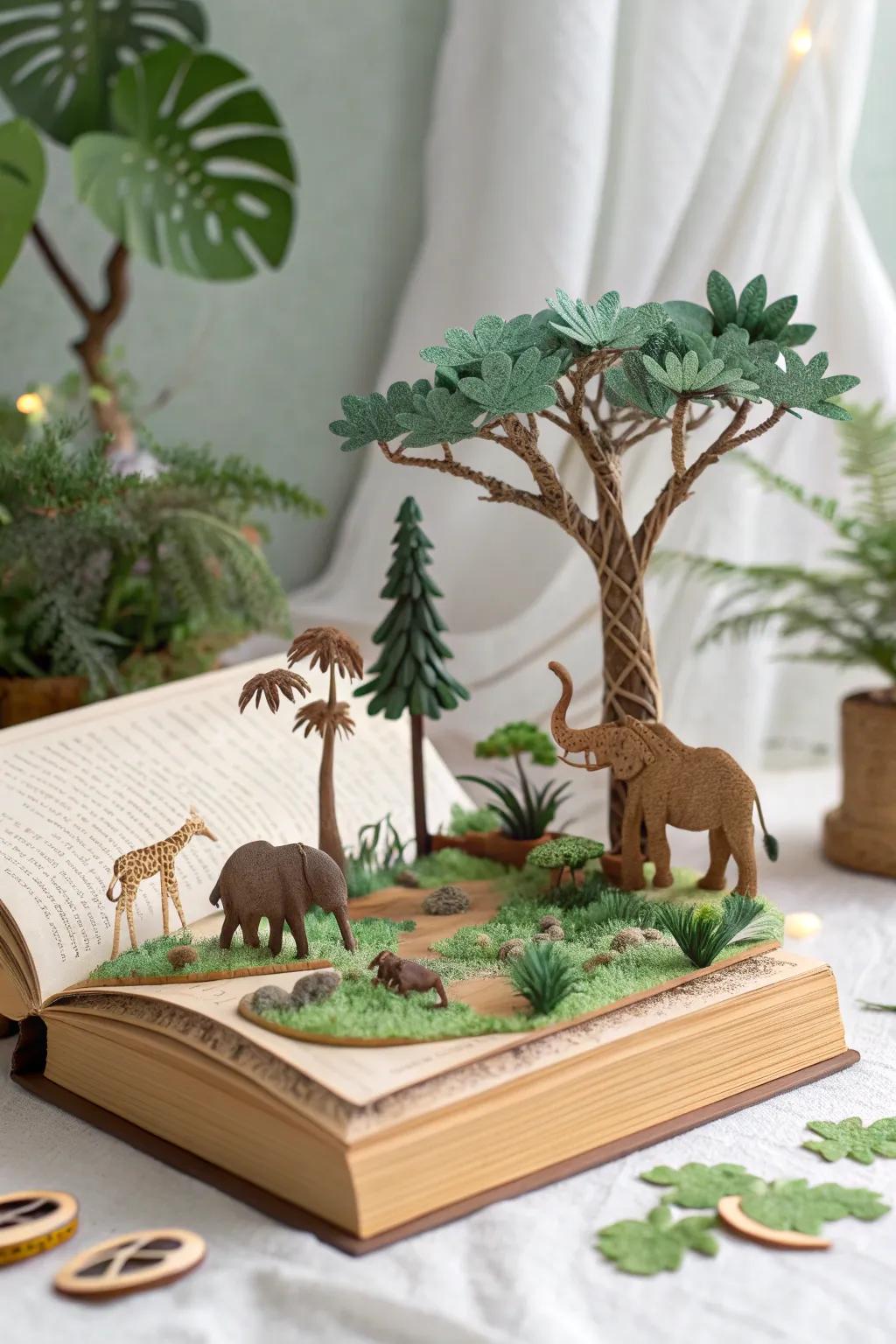 Bring the wild to your bookshelf with this enchanting jungle safari diorama.