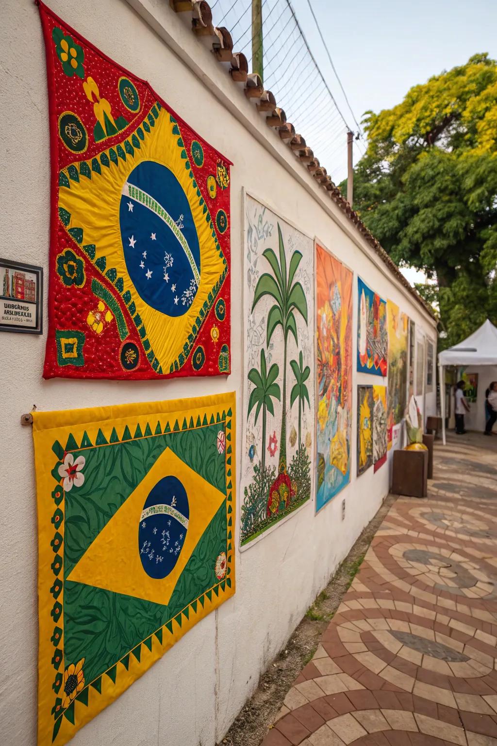 A wall enriched with Brazilian art pieces, each telling a unique story.