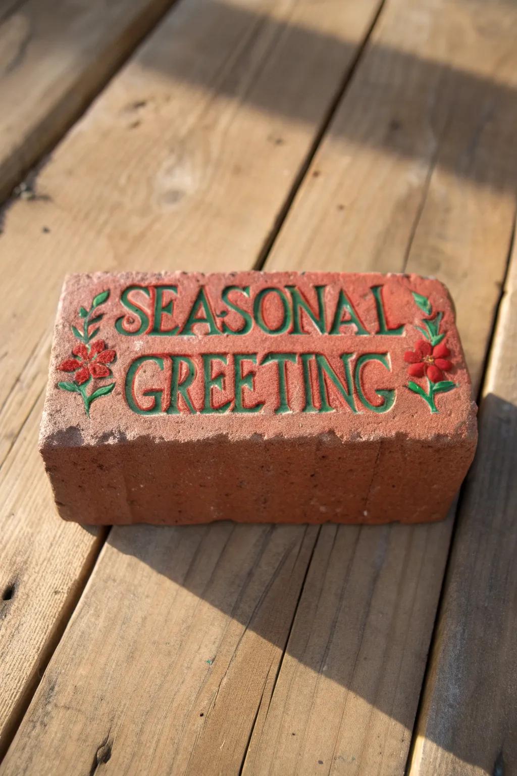 Celebrate the season with a touch of craftsmanship: Engraved brick greetings that bring warmth and style to your home.