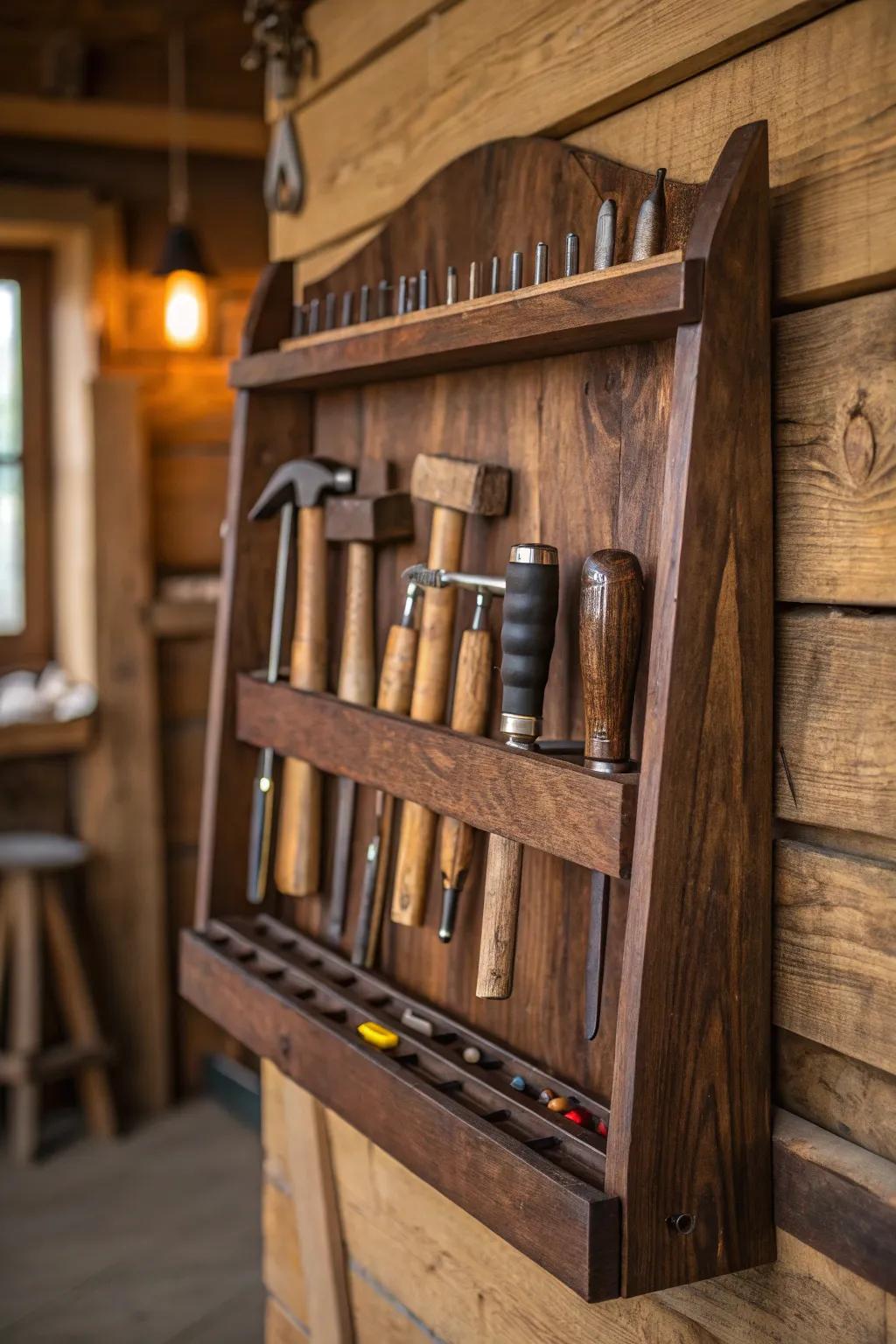 Elevate your workshop with a custom tool rack that blends functionality and craftsmanship.