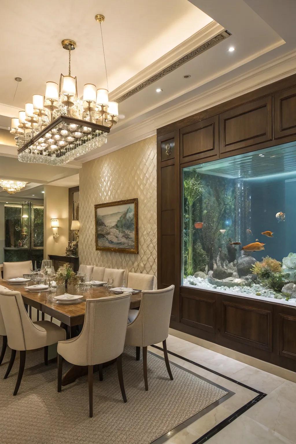 Elevate your dining experience with a charming wall aquarium.