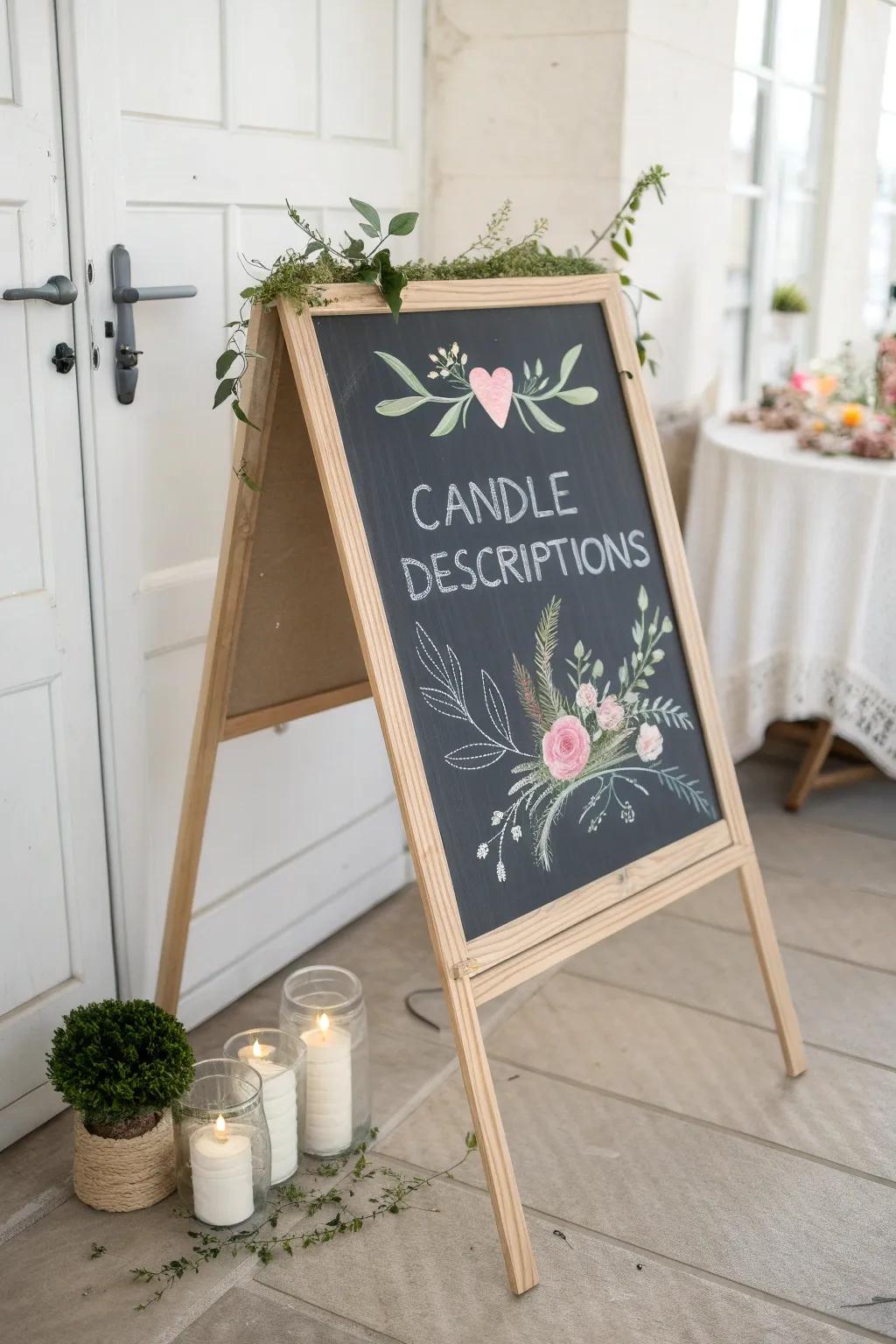 Elevate your candle showcase with charming chalkboard artistry. #CraftShowElegance