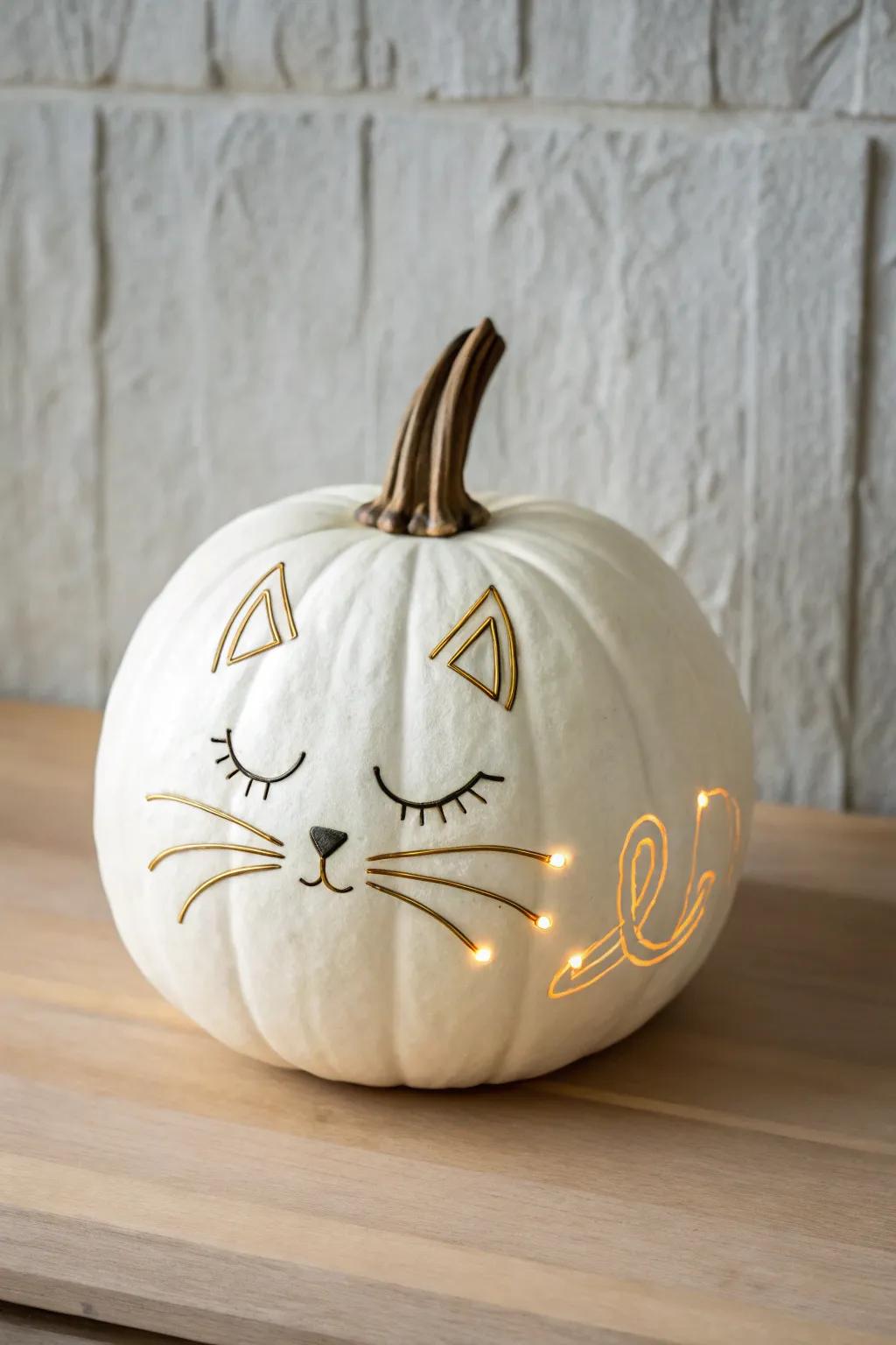 Illuminate your night with this enchanting glow-in-the-dark cat pumpkin, a perfect blend of minimalist beauty and boho charm!