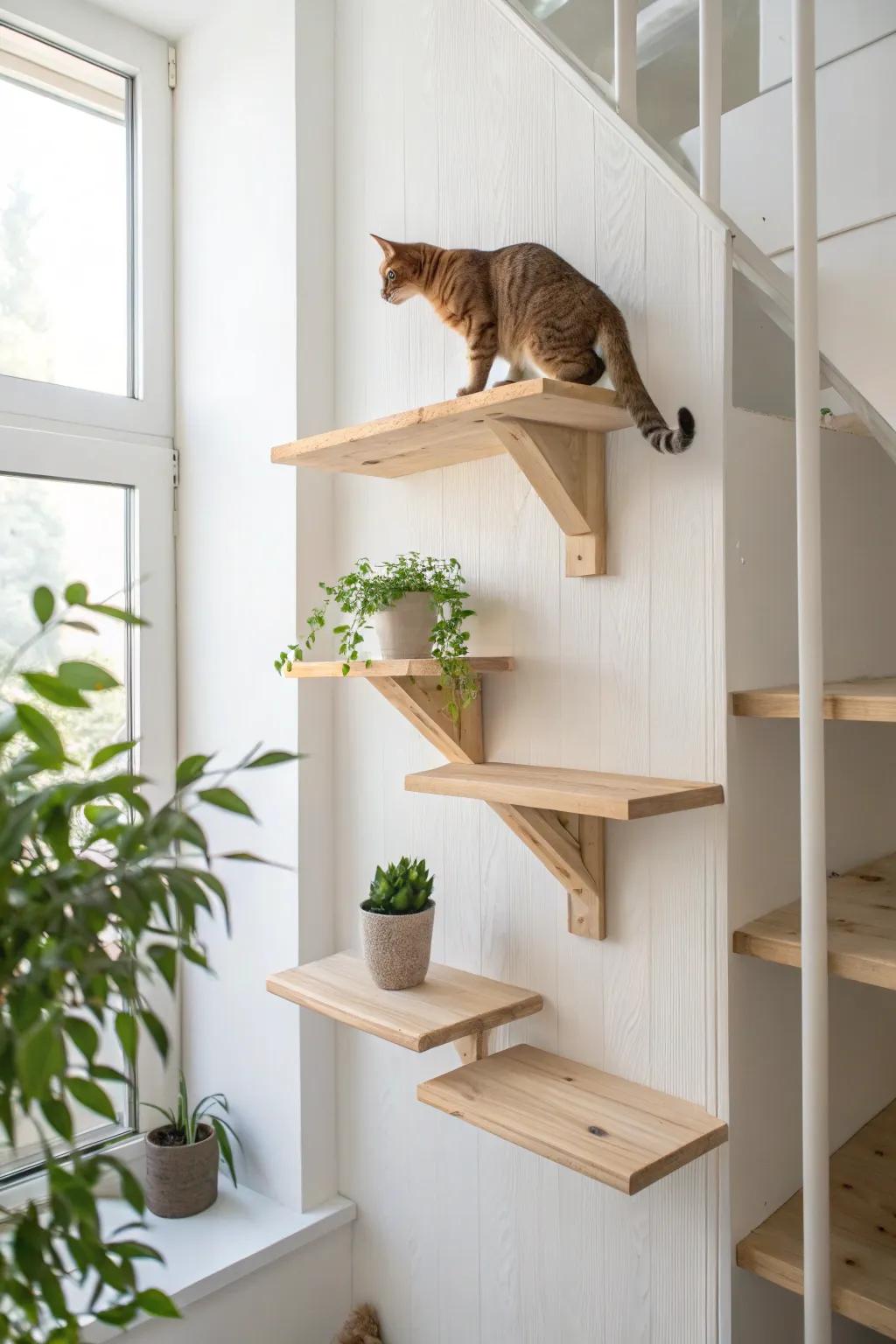 Elevate your feline's playtime with this Scandinavian-inspired climbing wall, where simplicity meets natural beauty.