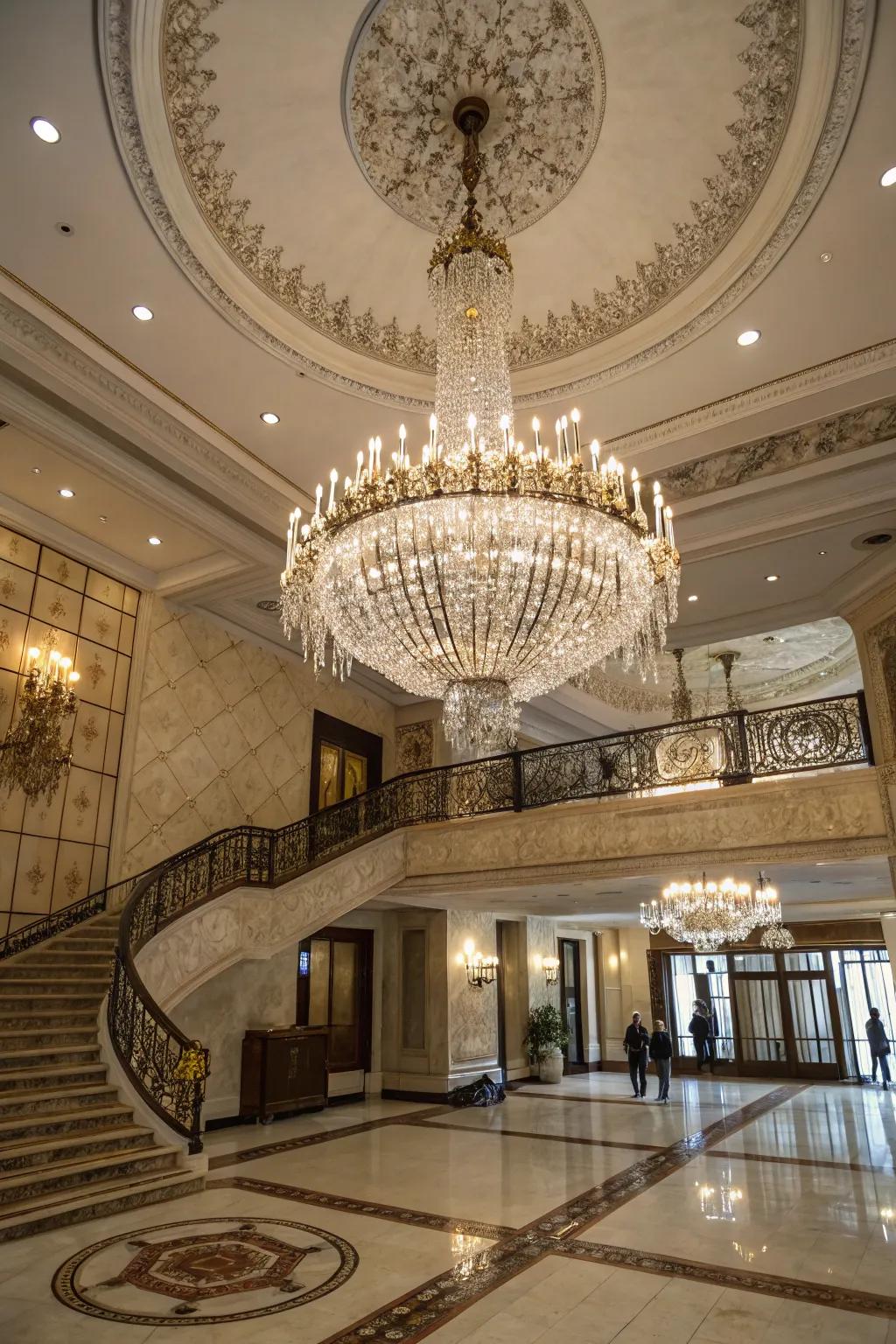 A grand foyer featuring a dramatic chandelier that makes a bold statement.