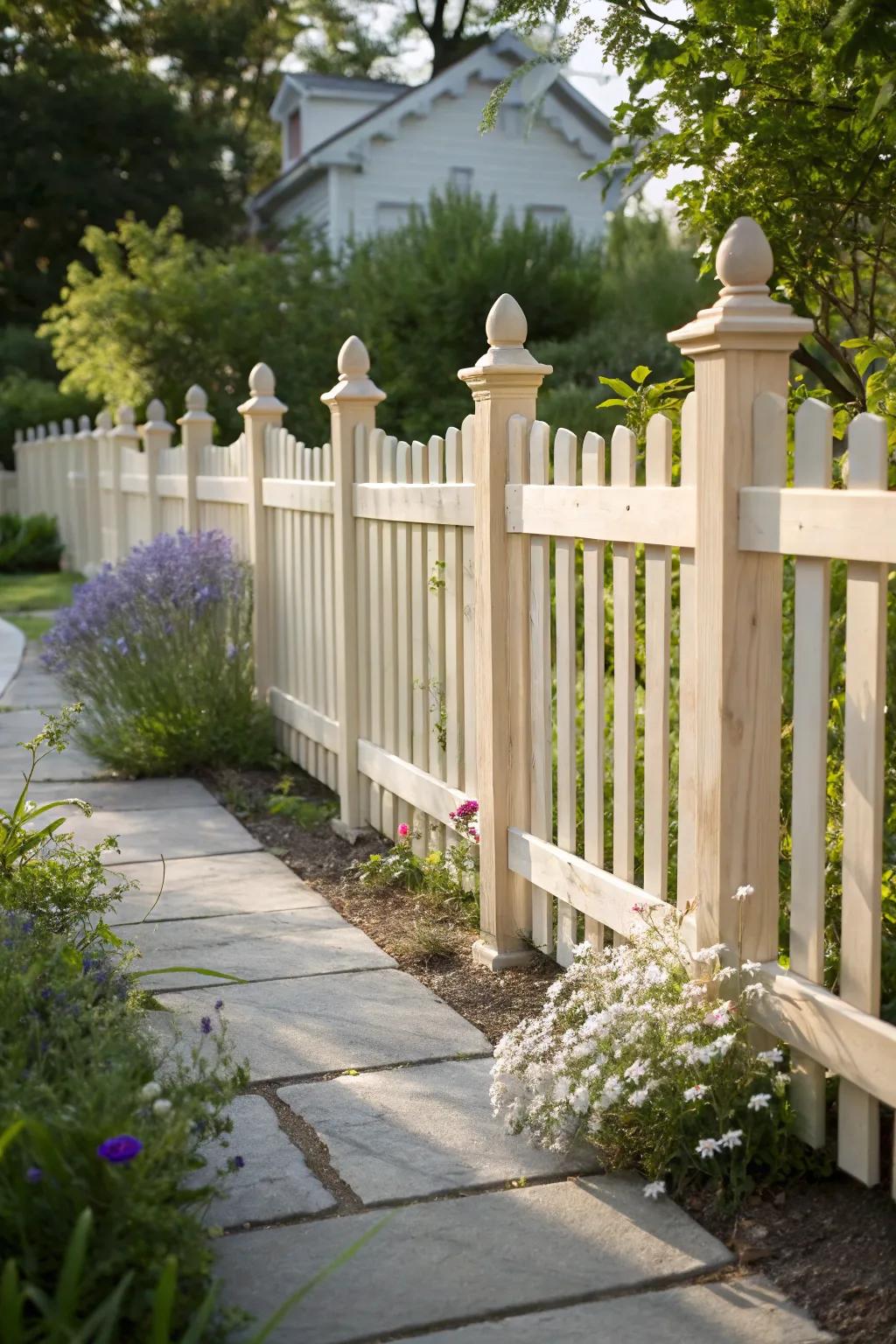 Elevate your garden's charm with classic picket fence panels that blend simplicity with natural beauty.