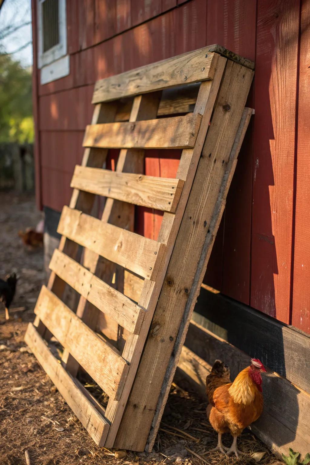 Transform your coop with rustic charm: Wooden pallet roosts for your feathered friends.