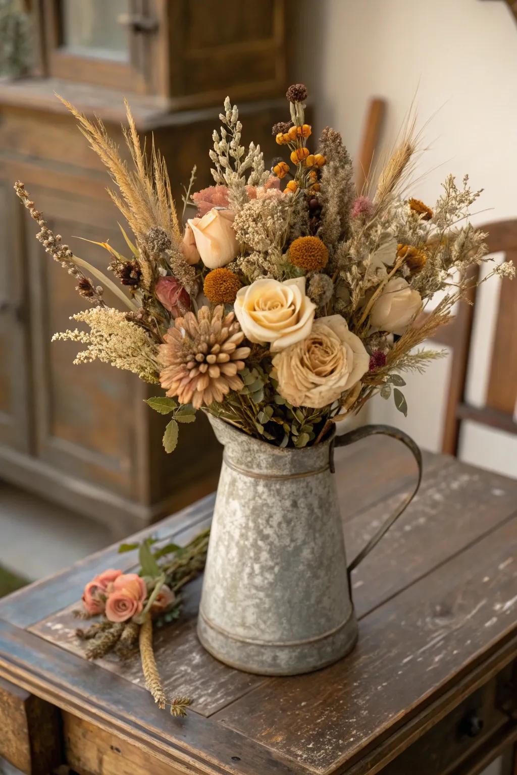Sustainable vintage charm with timeless dried flowers.