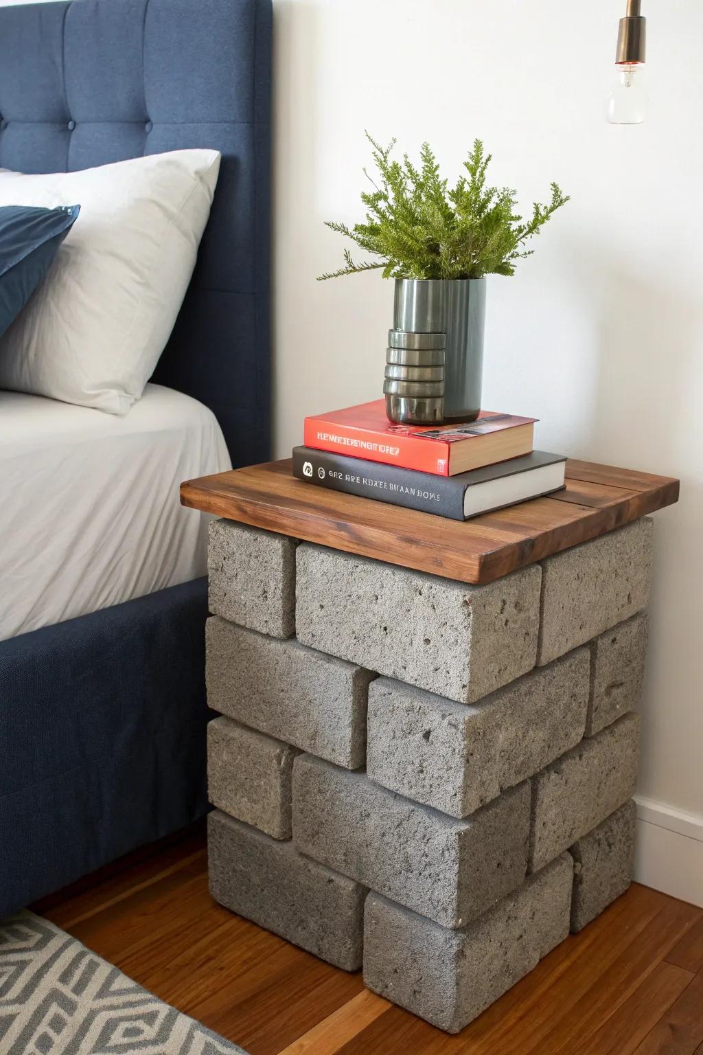 Transform your space with a ruggedly stylish DIY cinder block bedside table—where utility meets elegance!