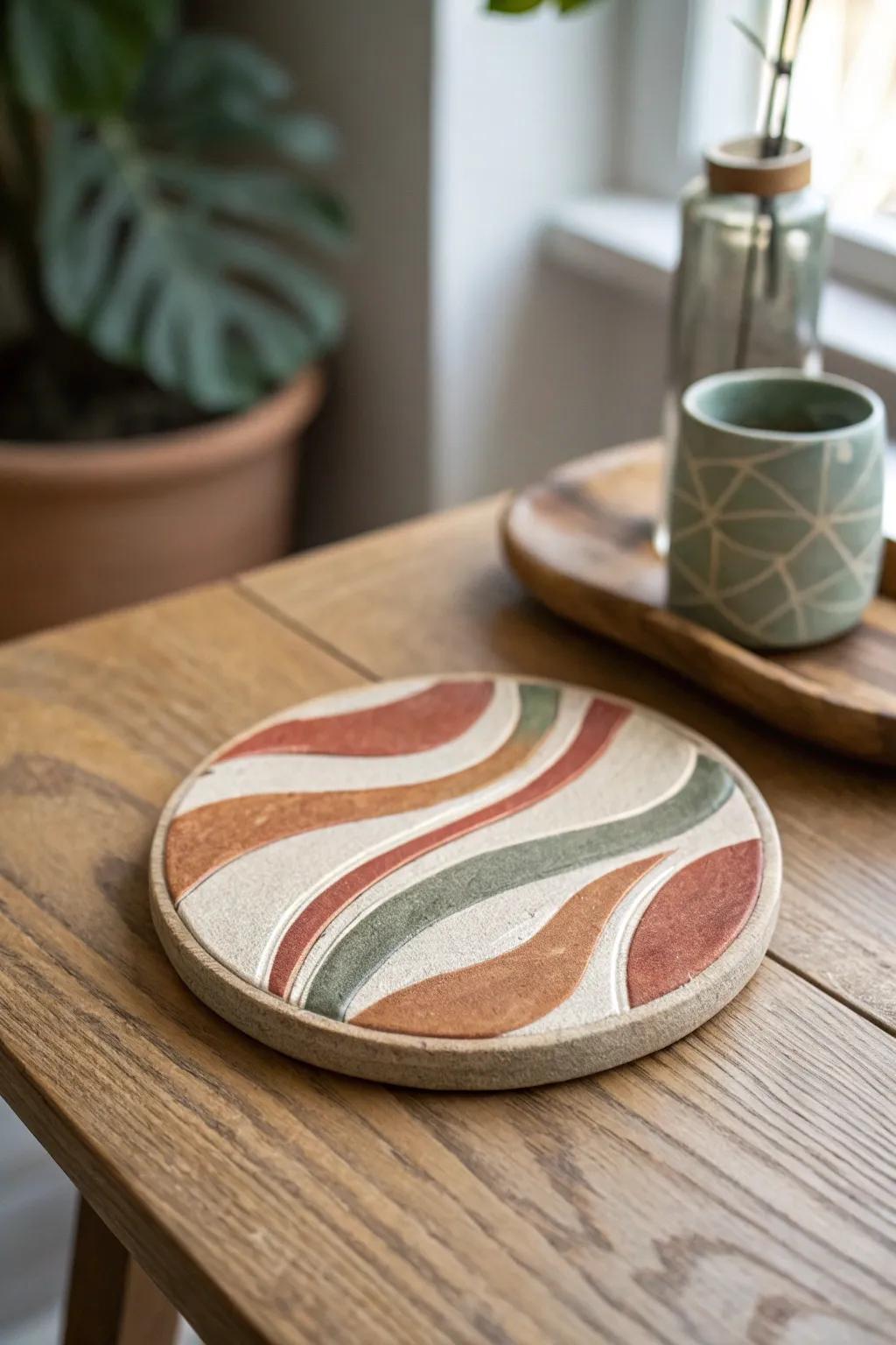 Elevate your table setting with the artistry of abstract clay coasters.