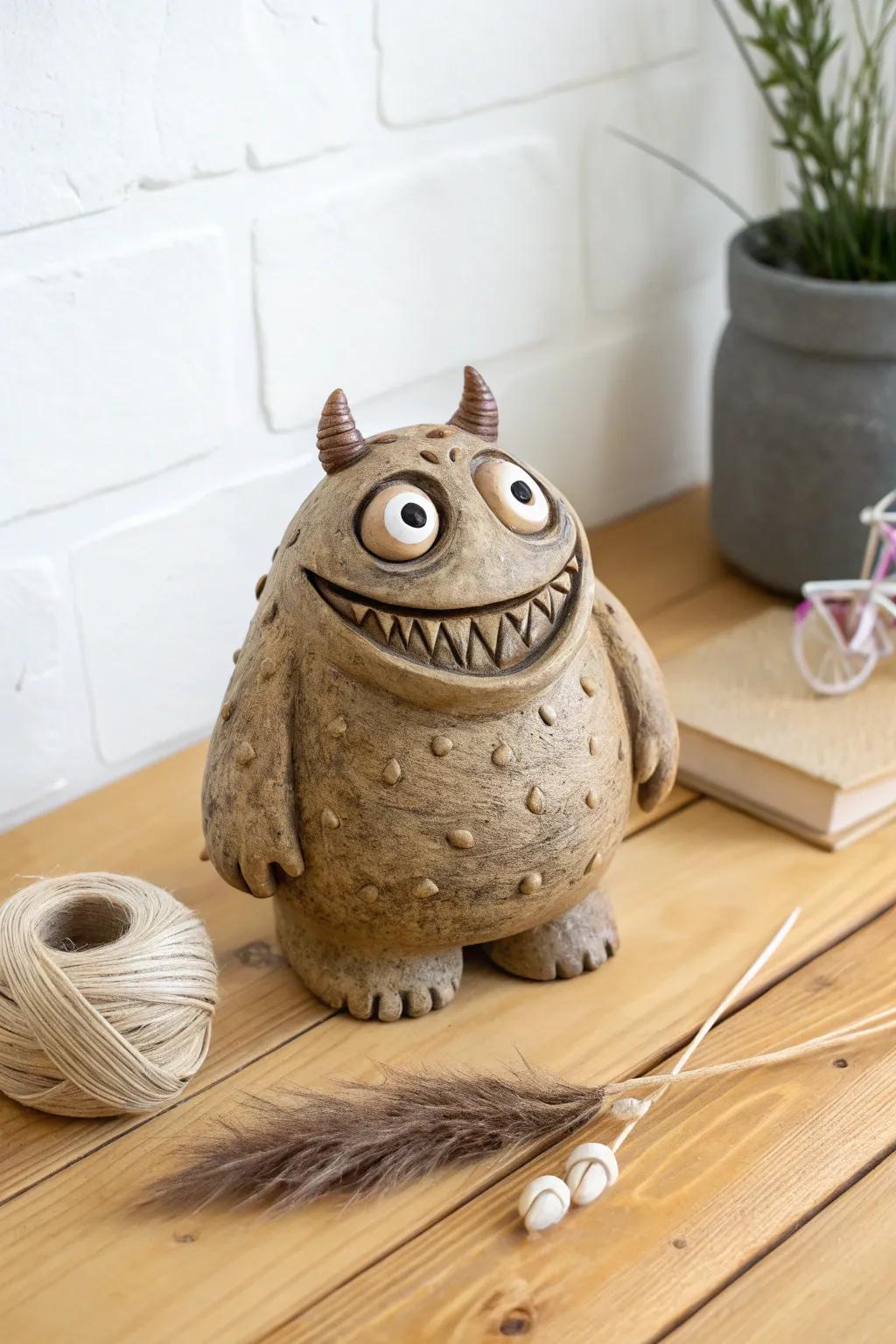 Meet the cheeky clay monster that brings smiles with its playful grin!