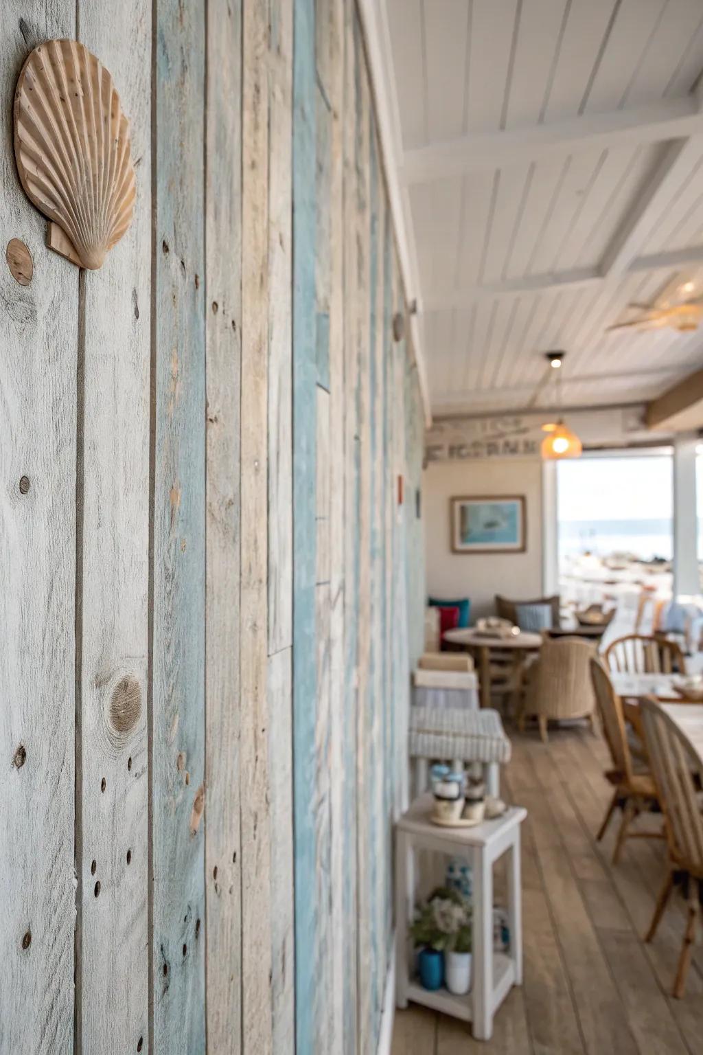 Weathered wood panels bring rustic coastal beauty and history.