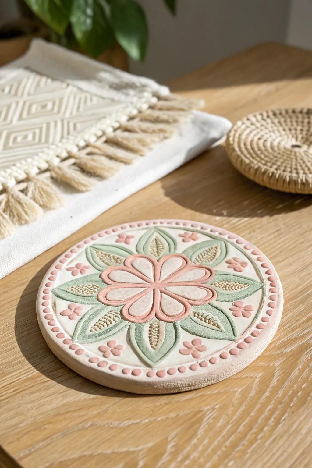 Elevate your table setting with these charming handcrafted clay coasters.