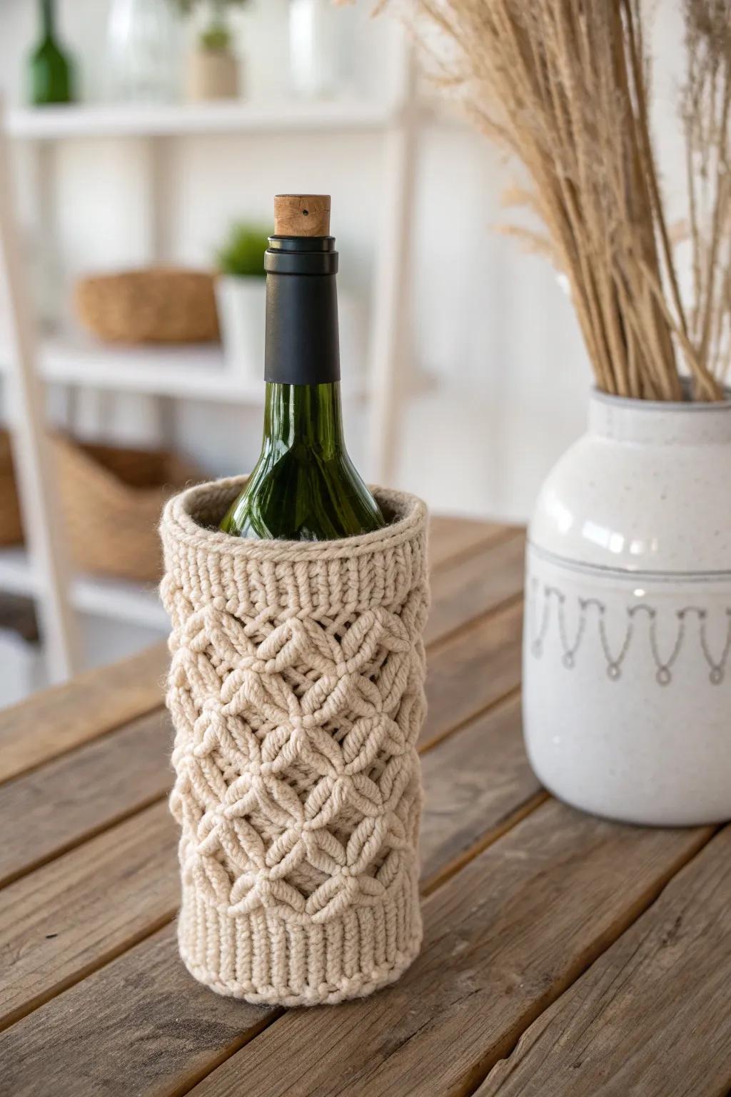 Elevate your wine presentation with a charming knit holder—simple, elegant, and handcrafted perfection.
