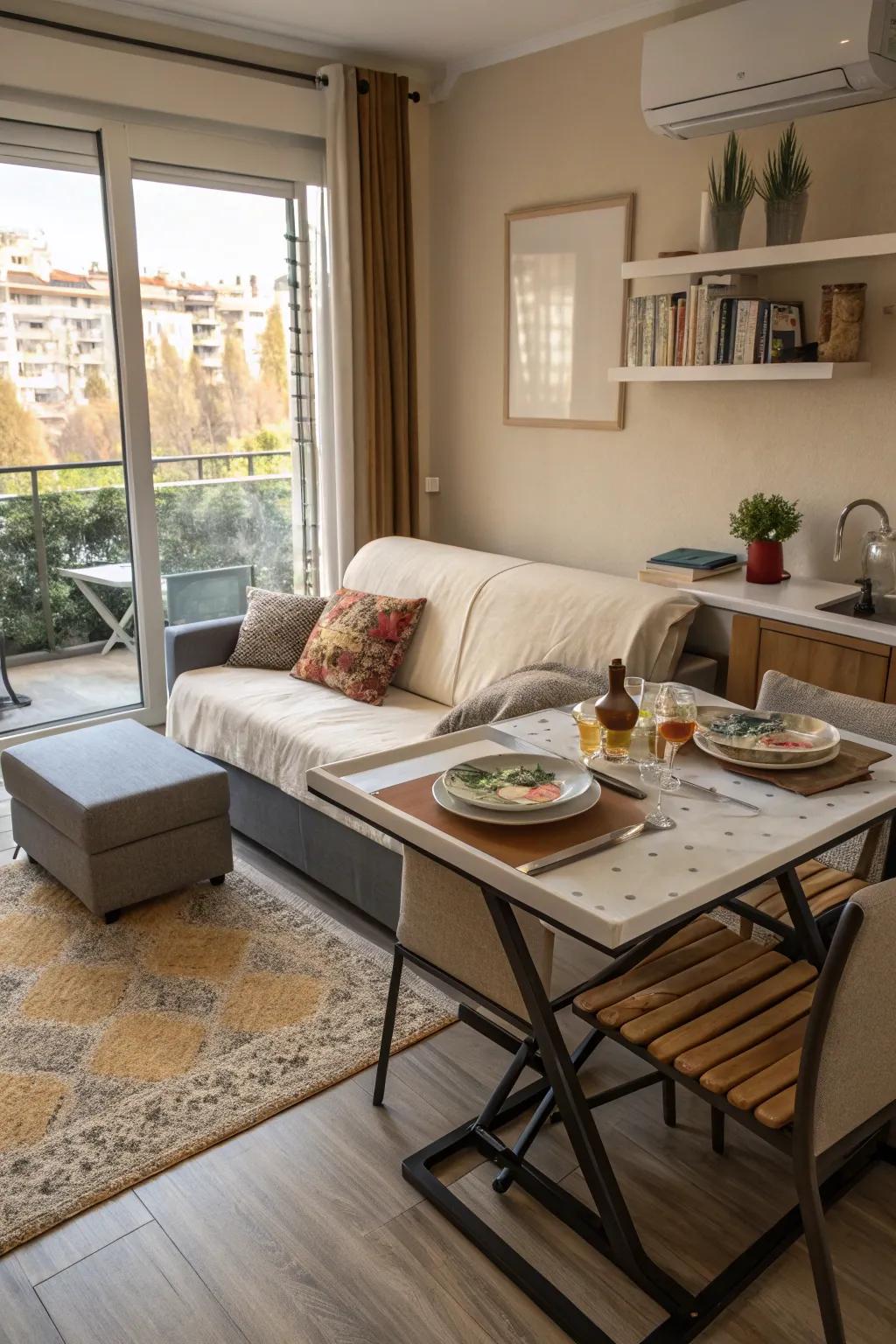 Double-duty furniture maximizes functionality in small apartments.