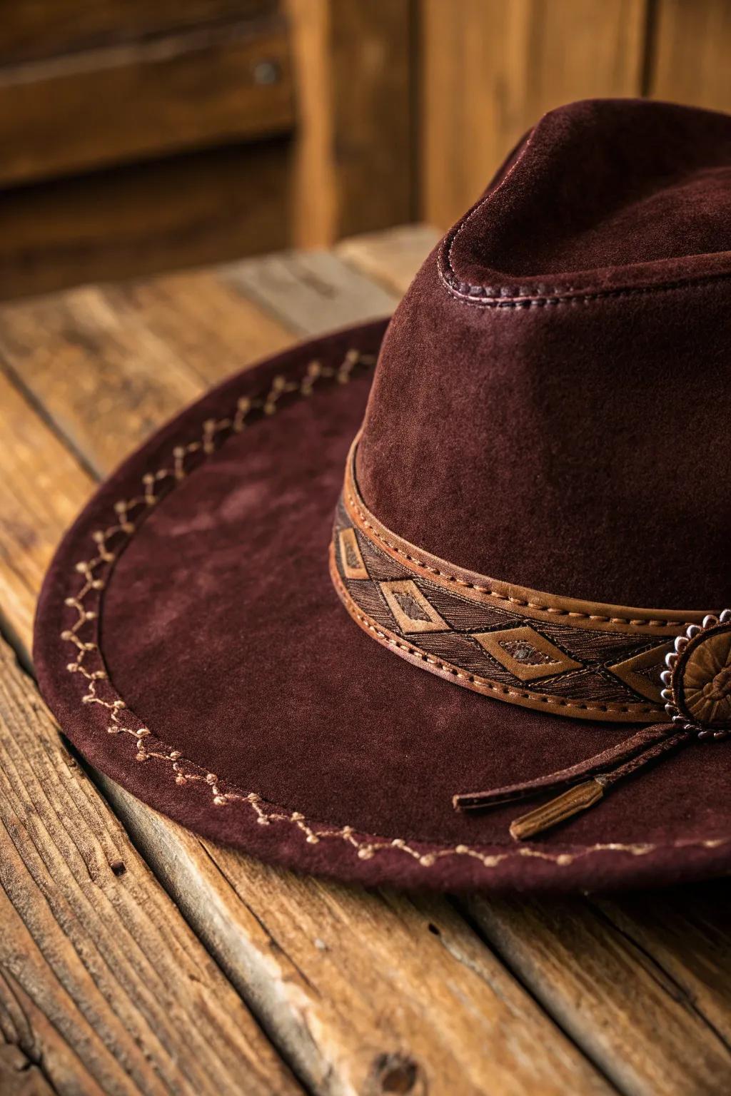 Elevate your cowboy hat with the luxurious touch of suede.