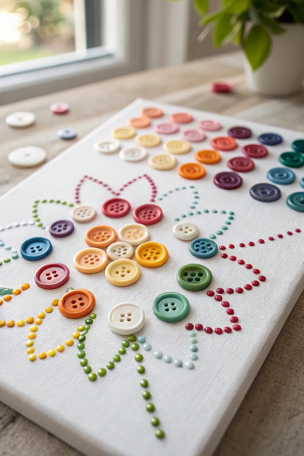 Elevate your space with the charm of button art—where color meets craftsmanship in minimalist harmony.