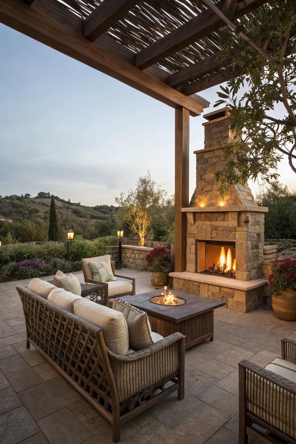 An inviting outdoor fireplace for year-round enjoyment.