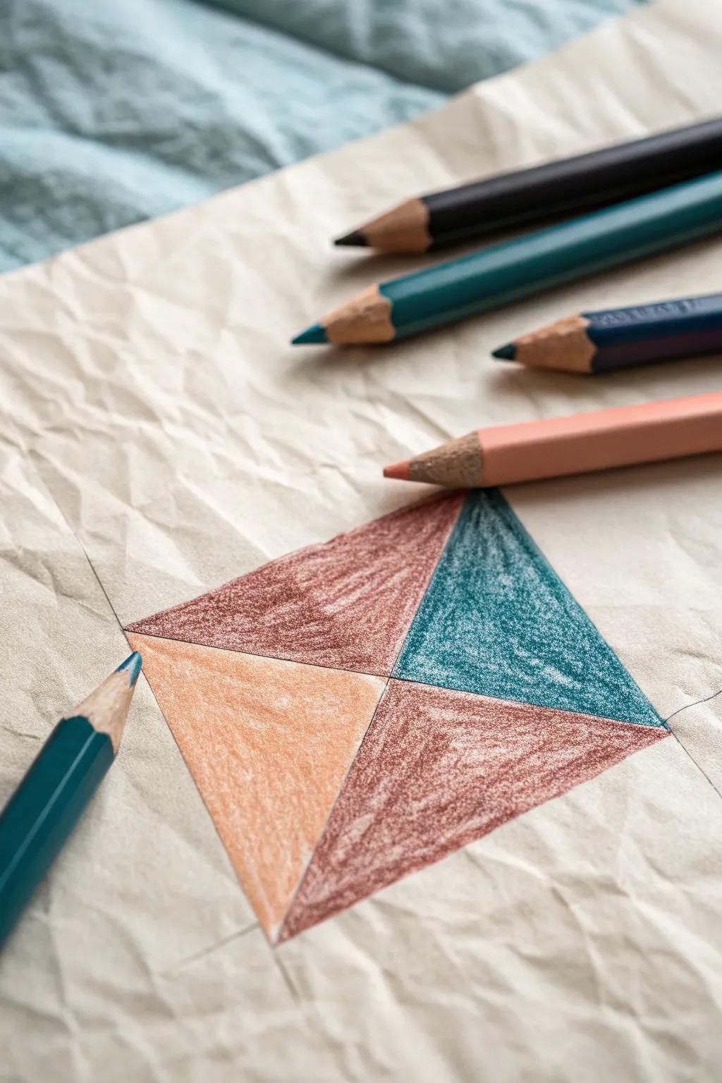 Discover the charm of abstract geometric shapes with colored pencils—perfect for a modern, minimalist decor touch. #ArtisticExpression #MinimalistBeauty