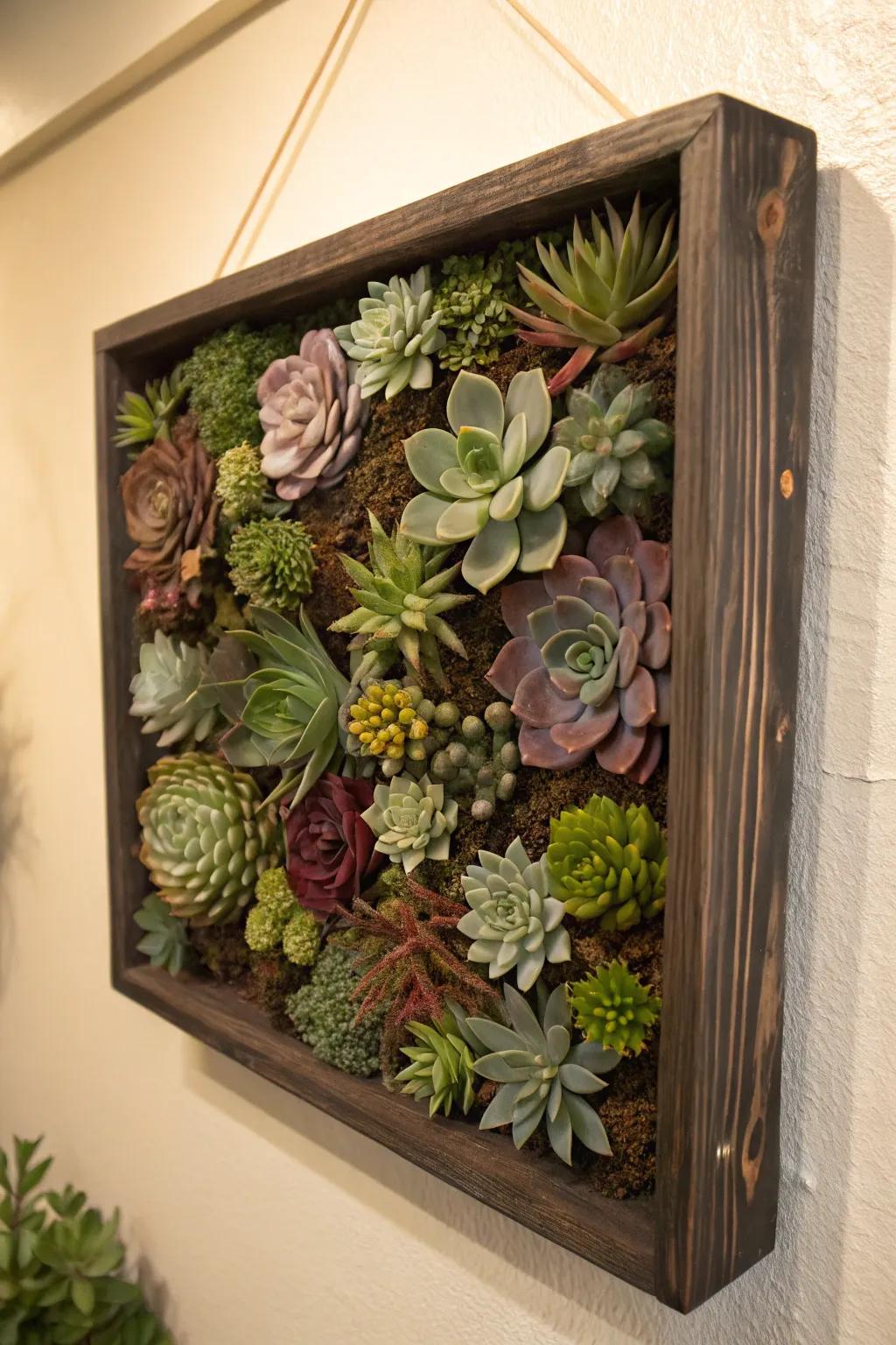 Succulent wall art turns plants into living decor.