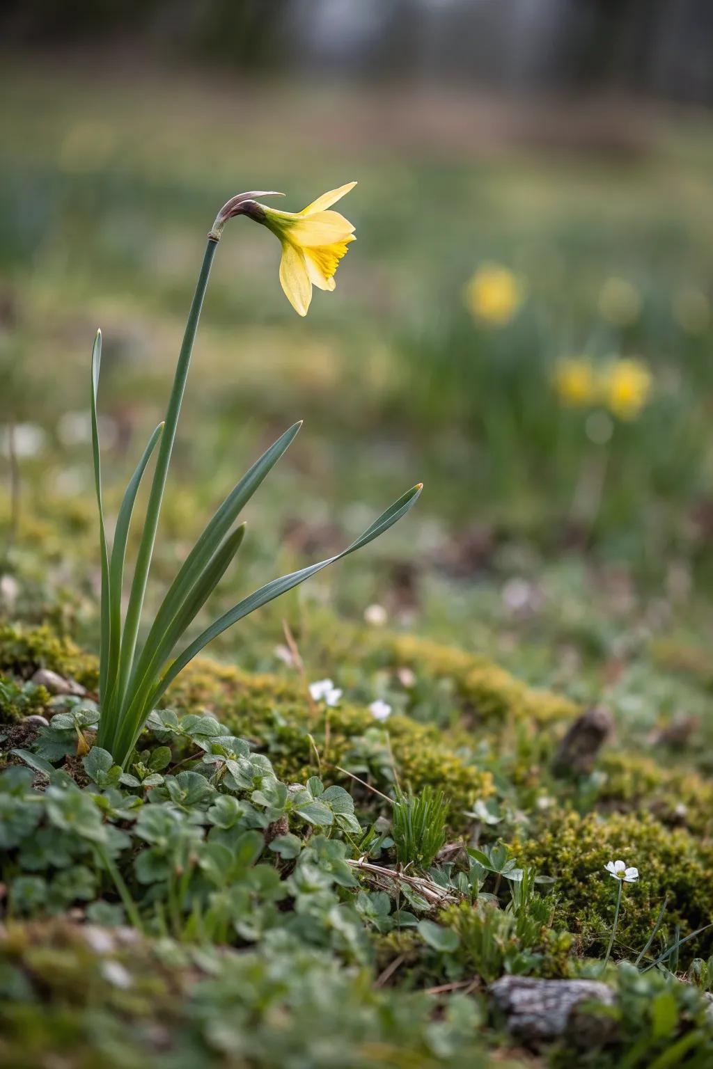 Discover the beauty of layered garden design with daffodils and groundcovers, where simplicity meets nature's elegance.
