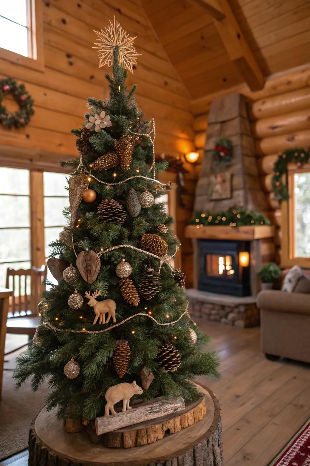 Cozy and natural with a woodland-themed Christmas tree.