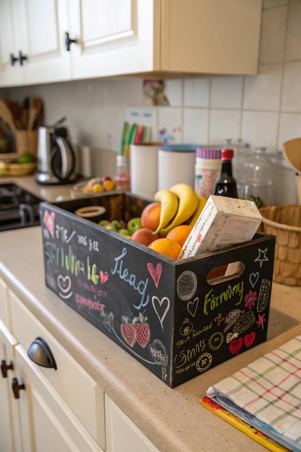 An interactive chalkboard box for playful home decor.