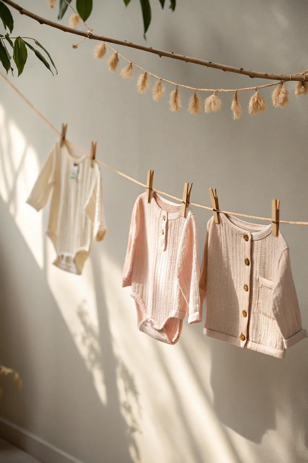 Craft a heartfelt touch with a charming baby clothesline display - where simplicity meets elegance.