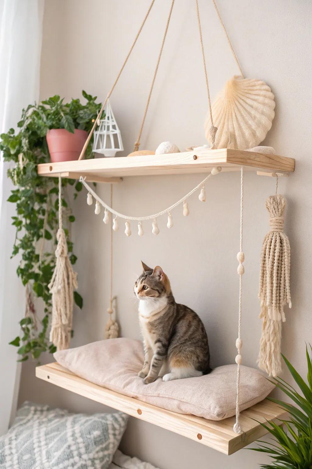Transform your cat's corner into a serene nautical retreat with this minimalist DIY cat shelf.