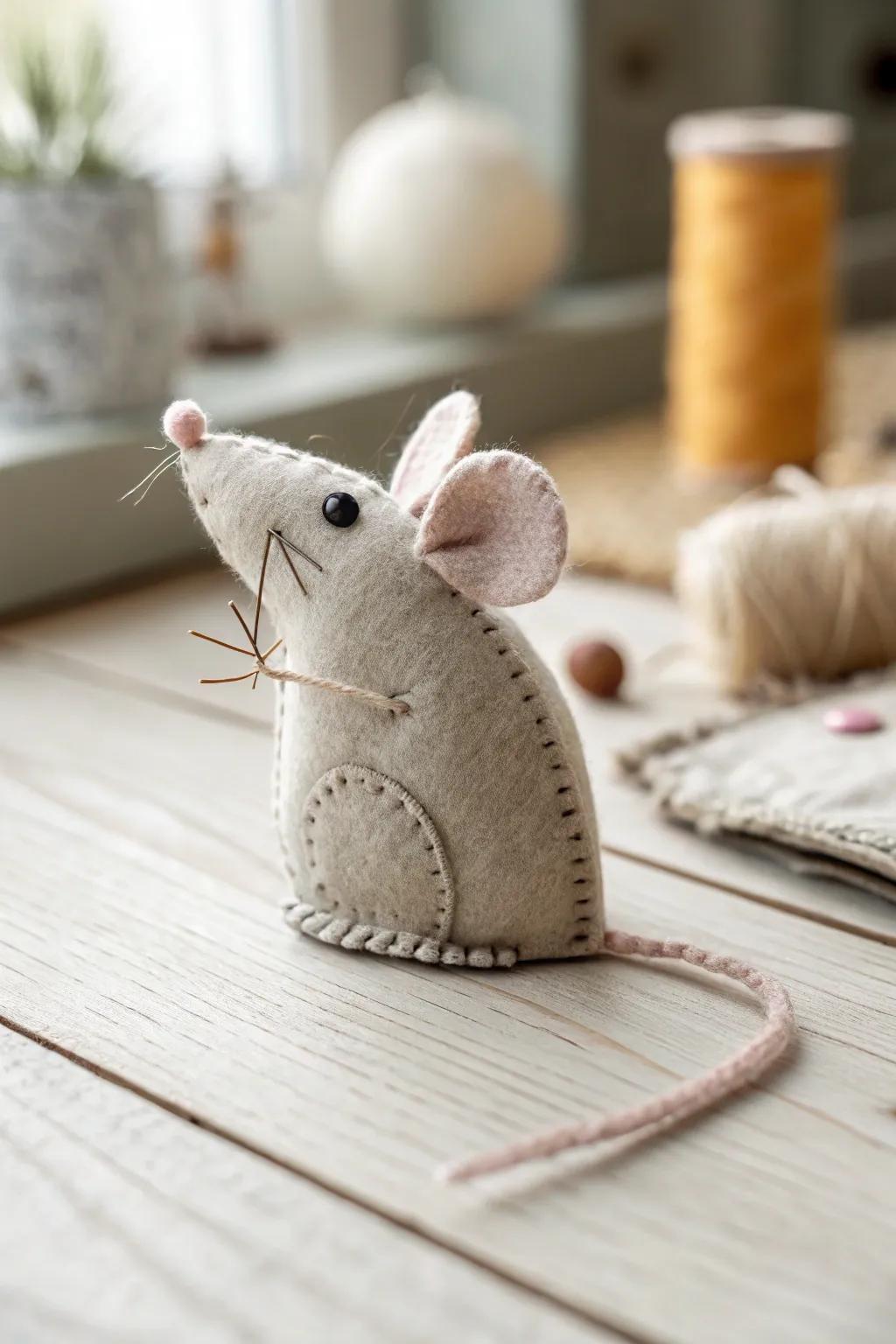 Handcrafted delights: A minimalist felt mouse toy that brings joy to playful paws.