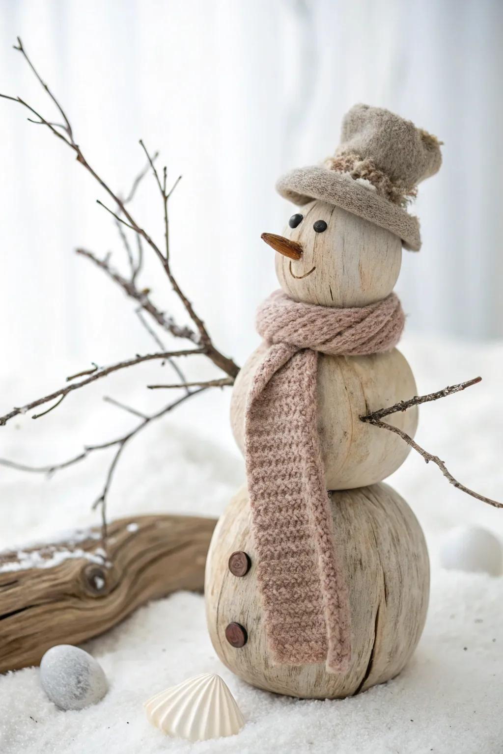 Embrace the charm of nature this Christmas with a whimsical driftwood snowman, perfect for adding a touch of rustic elegance to your holiday decor.