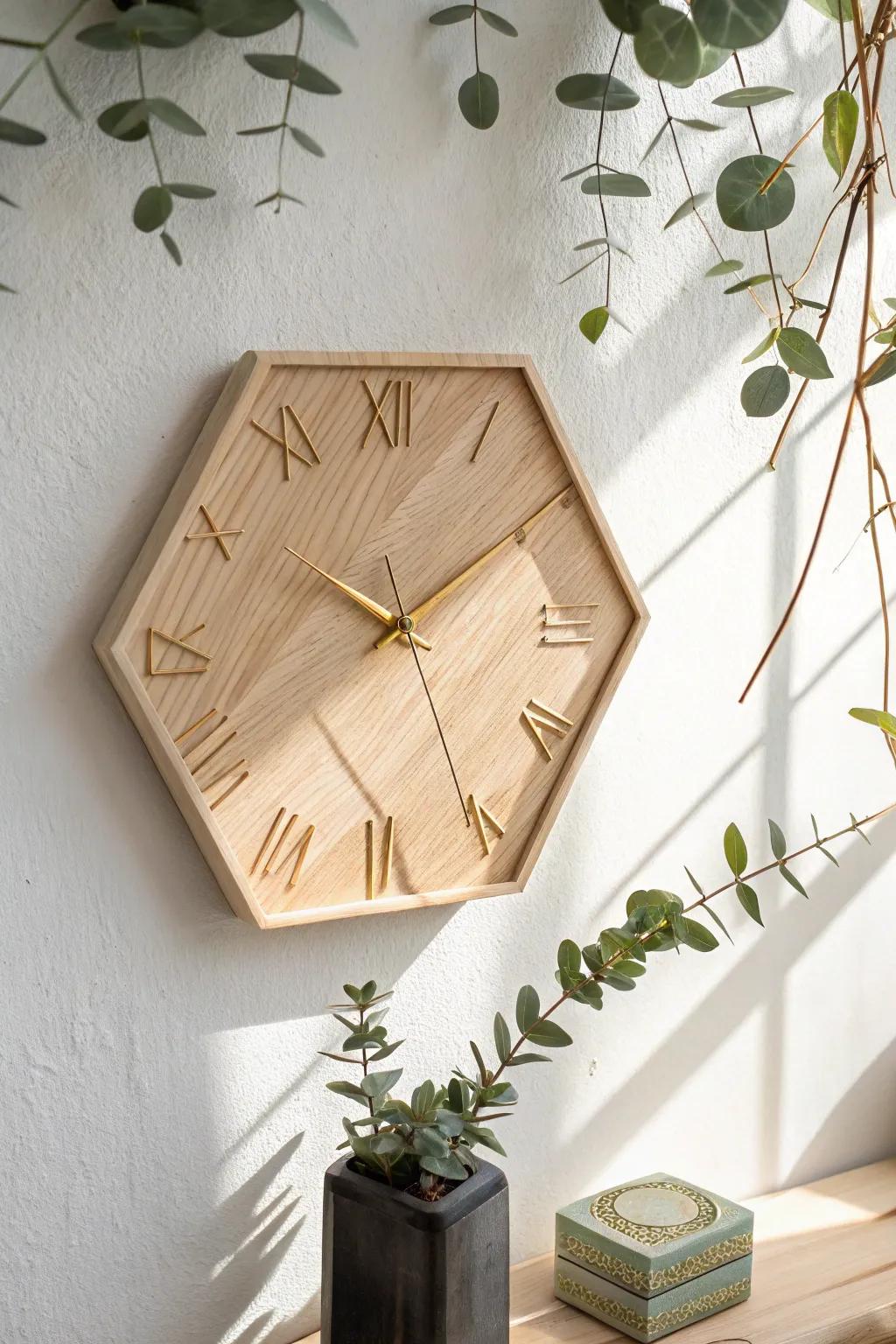 Elevate your space with the elegance of a handcrafted hexagon clock, where simplicity meets modern design.