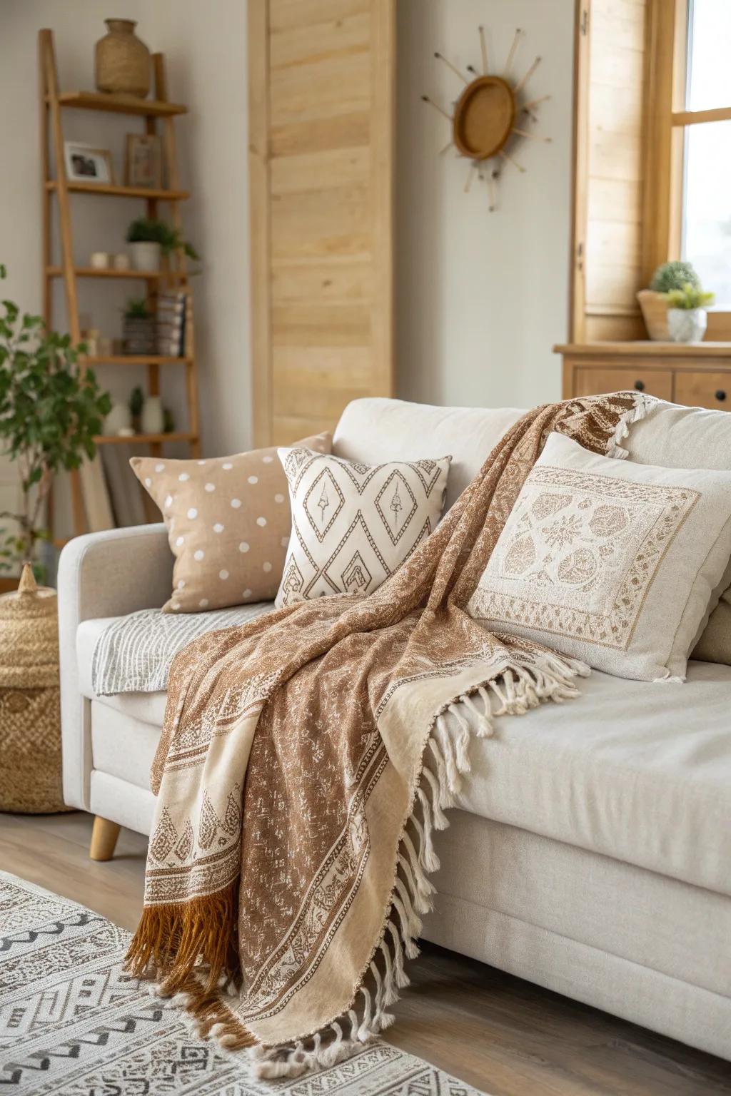 Elevate your space with a touch of boho charm—layered textiles for a cozy, inviting vibe.