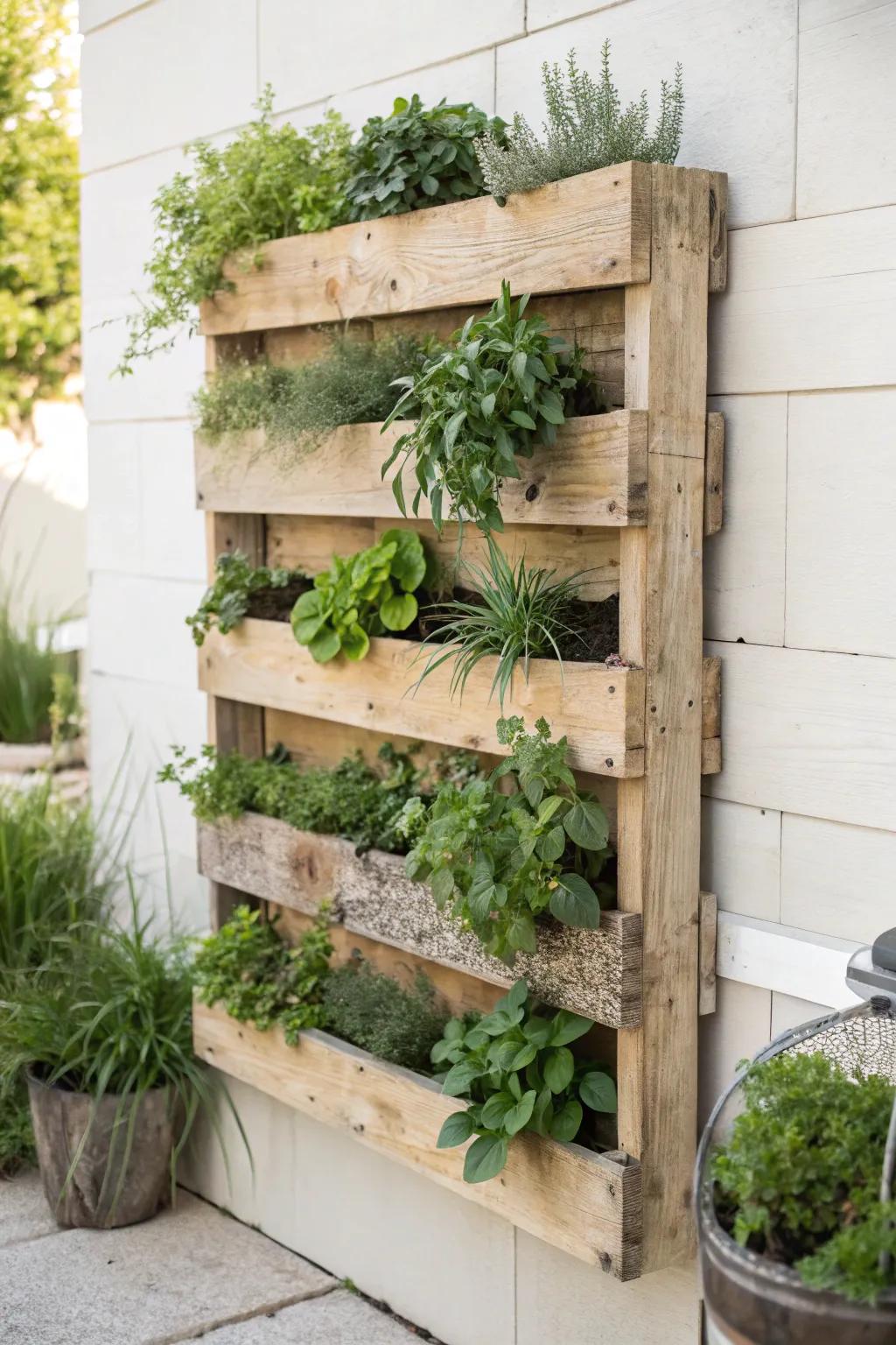 Transform your space with a touch of nature: a minimalist pallet vertical garden that combines simplicity and style.